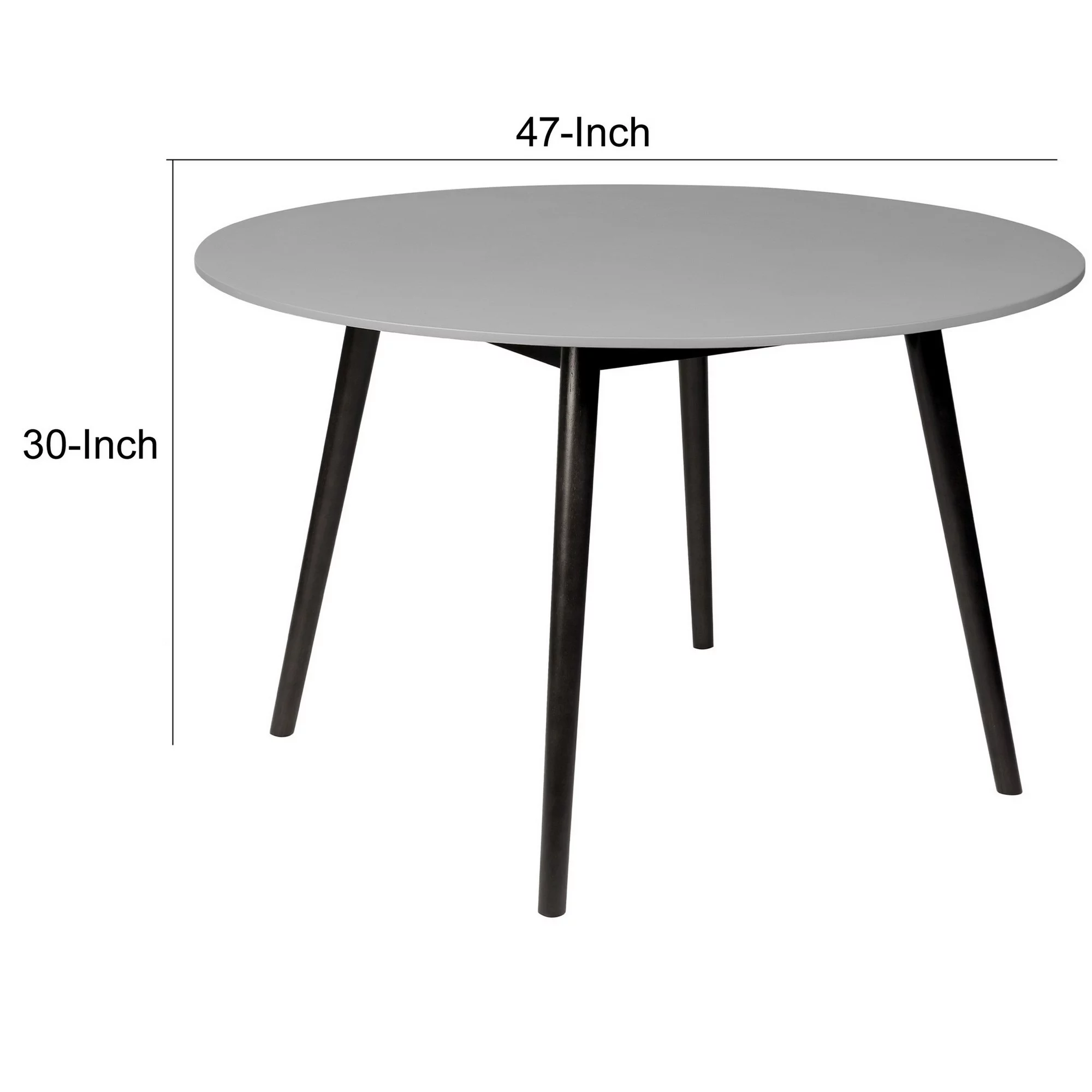 Benjara Onx 47 Inch Dining Table with Round Stone Tabletop, Angled Legs, Black