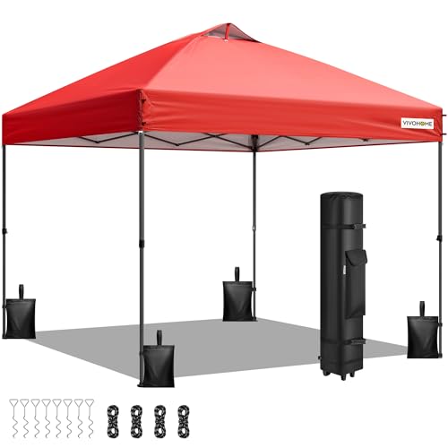 VIVOHOME 10x10ft Pop Up Canopy Tent One Push Setup Outdoor Portable Shelter Tent Heavy Duty with Wheel Carry Bag and 4 Sandbags, White