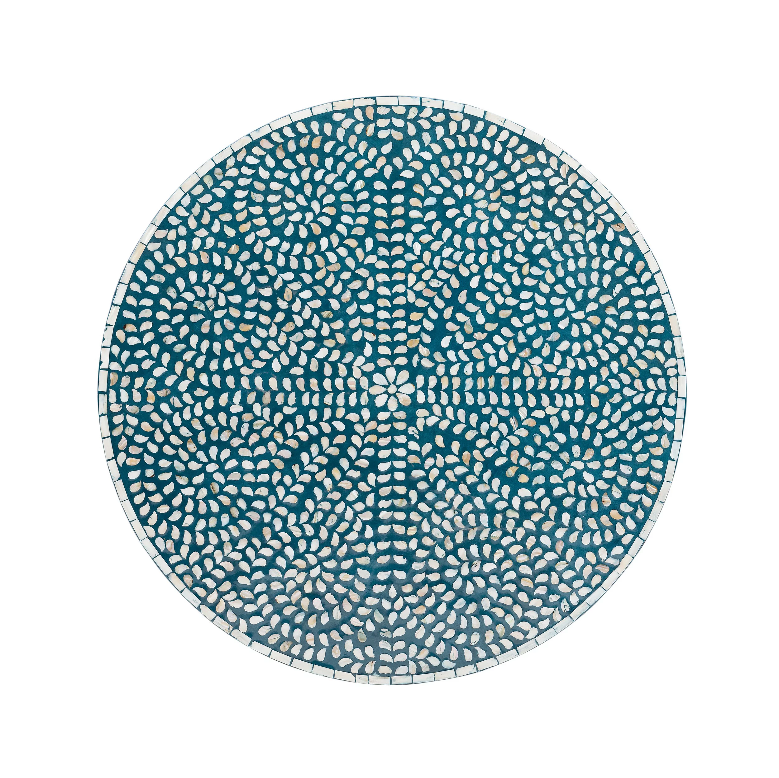 Linon Saxony Round Coffee Table, Blue Mother of Pearl