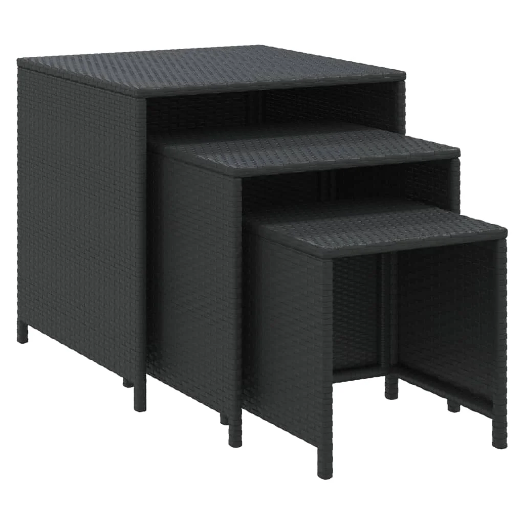 OWSOO Nesting Tables 3 pcs, Black Poly Rattan, Durable Material, Sturdy Steel Frame
