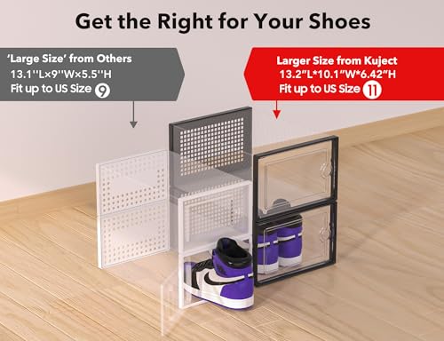 Kuject X-Large Shoe Storage Boxes Organizers Clear Plastic Stackable 12 Pack, Shoe Rack & Holder Substitute, Sneaker Containers, Toy Storage Organizer Bins for Entryway, Closet, Under Bed, Blue
