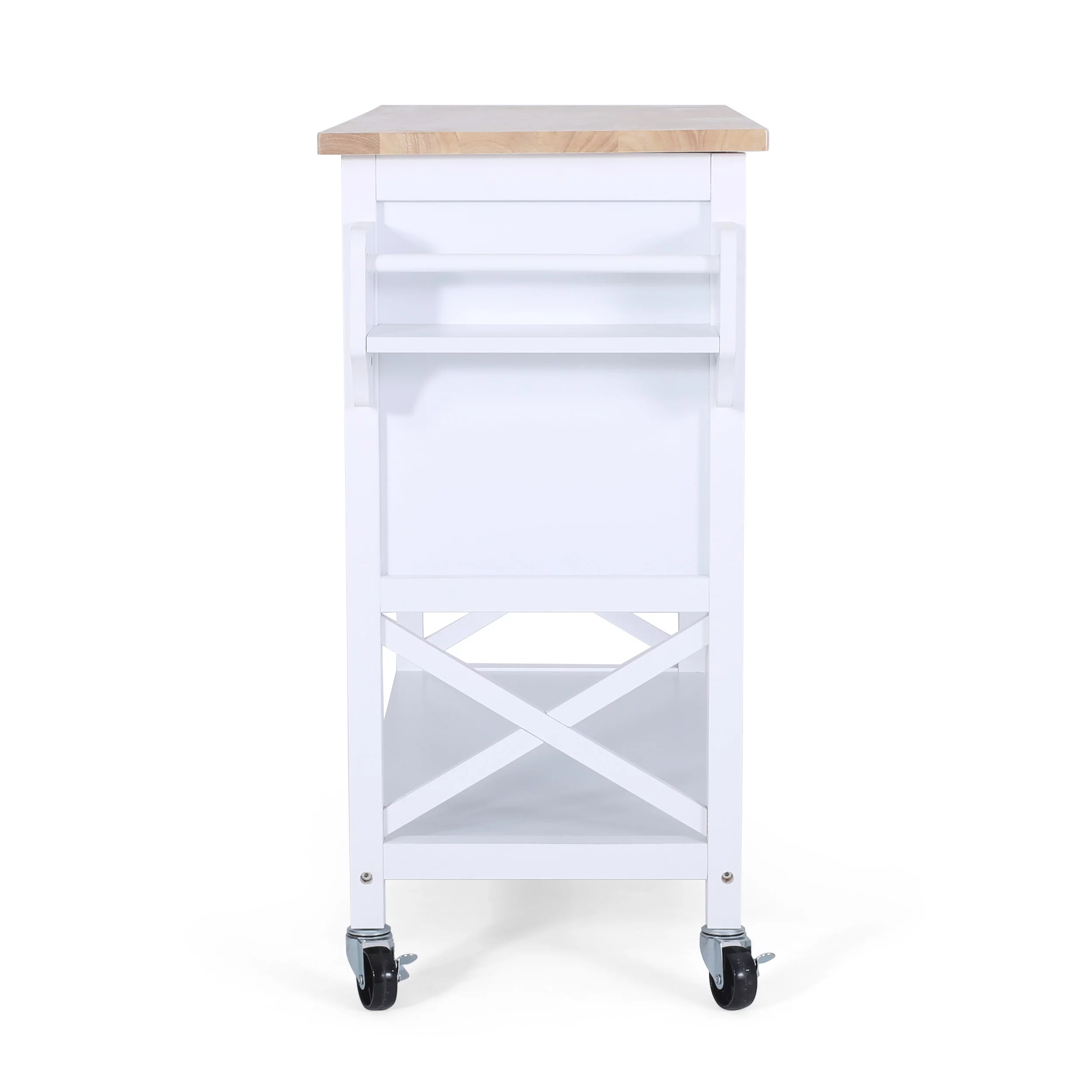 Noble House Finzer Wood Kitchen Cart, White, Natural