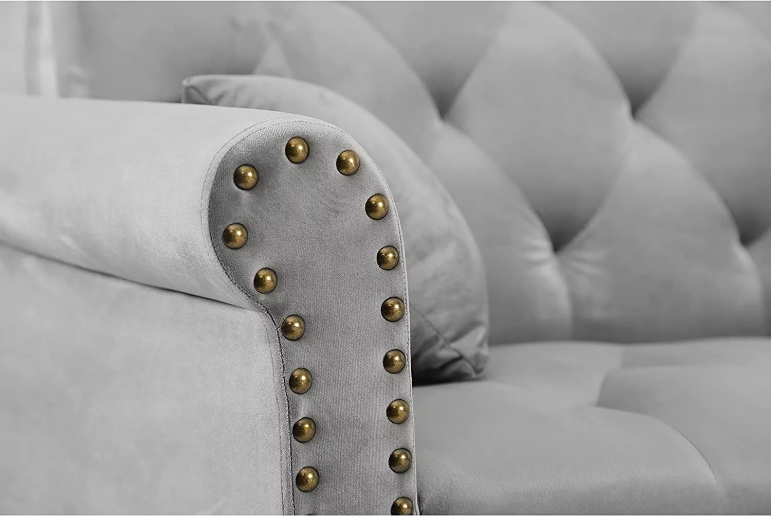 LCH Velvet Convertible Sleeper Sectional Sofa Bed Reversible L Shaped Button Tufted Couch Living Room Furniture Set with Chaise Lounge 2 Pillows  Light Grey