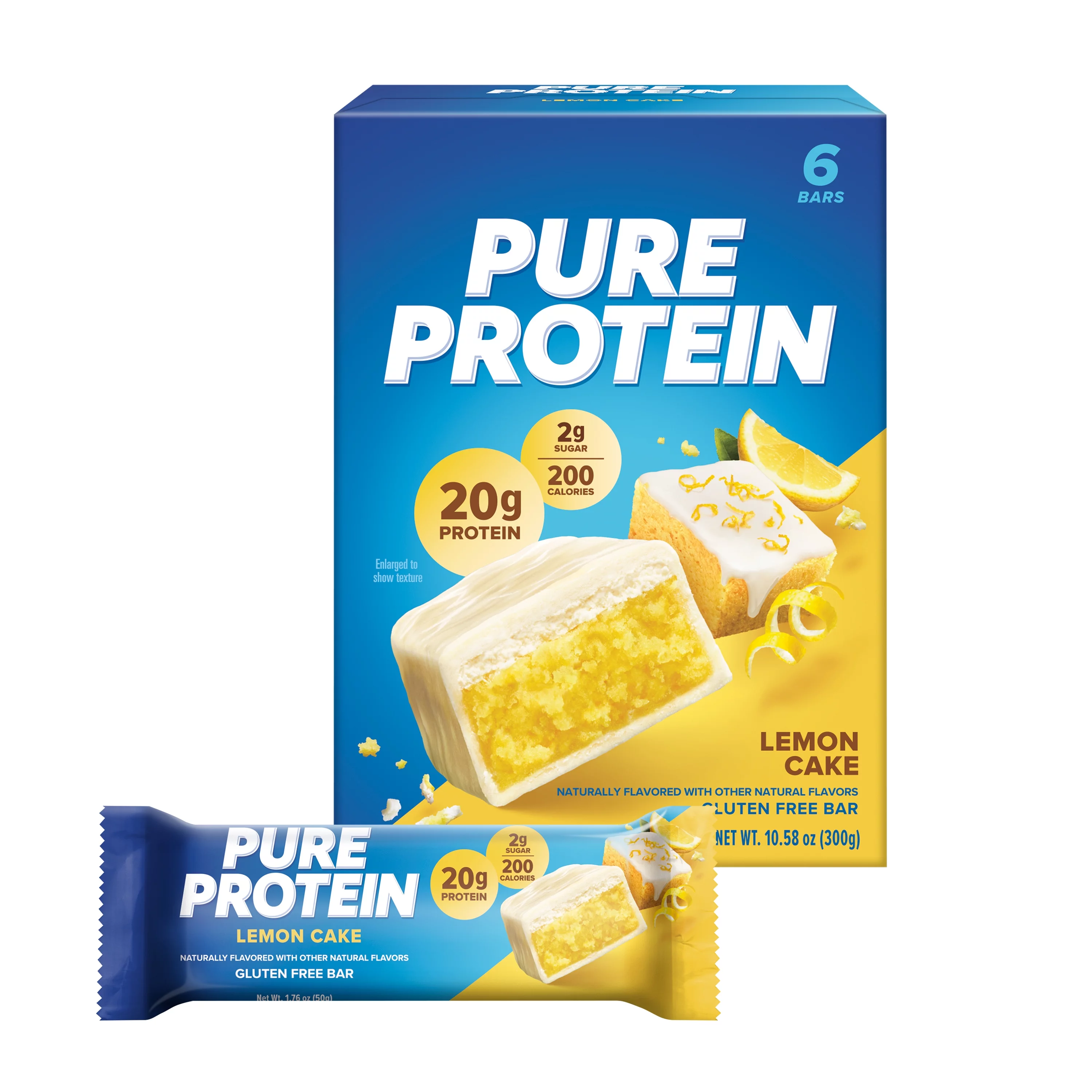 Pure Protein Bars, Lemon Cake, 20g Protein, Gluten Free, 1.76 oz, 6 Ct