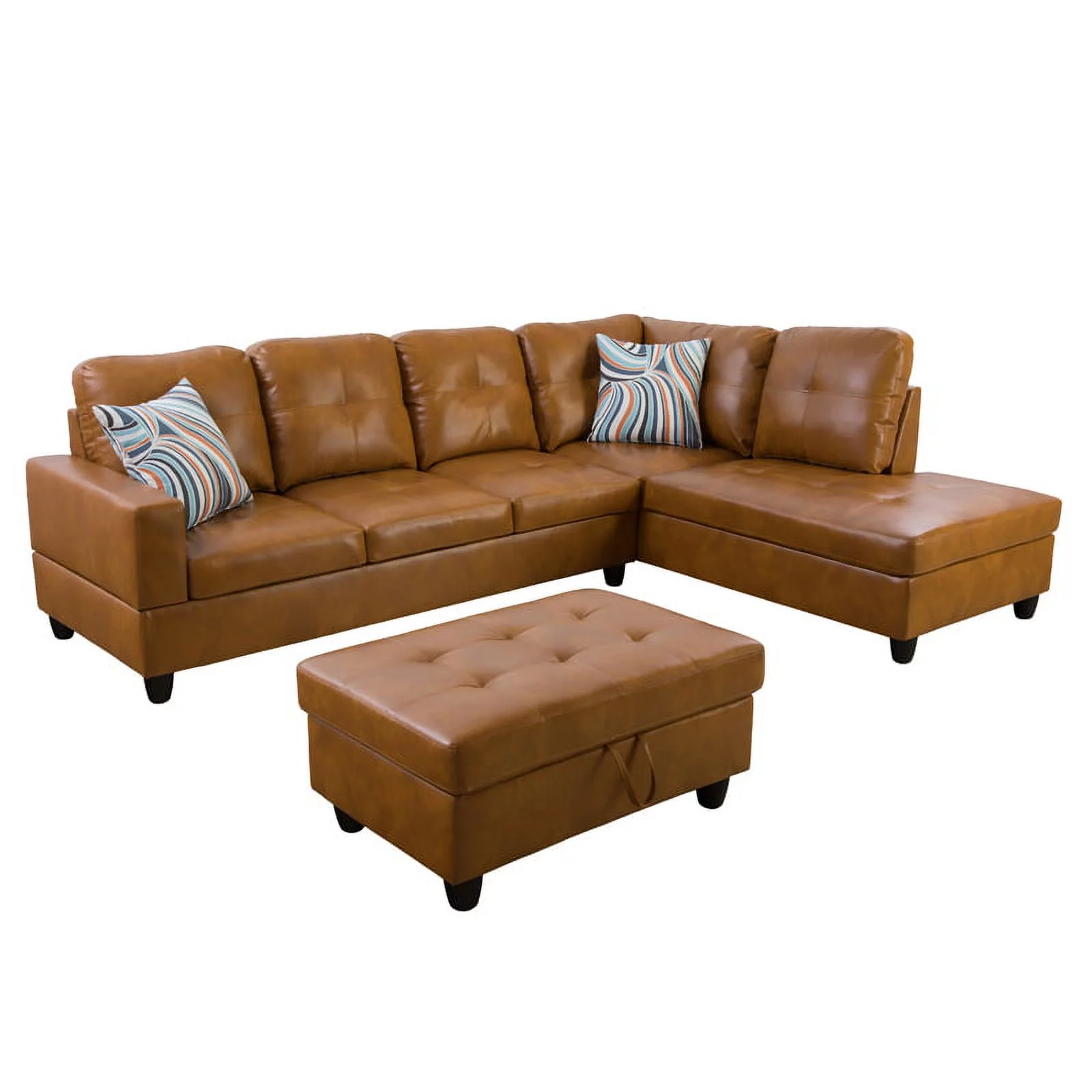 Turmeric Semi PU Synthetic Leather 3-Piece Couch Living Room Sofa Set