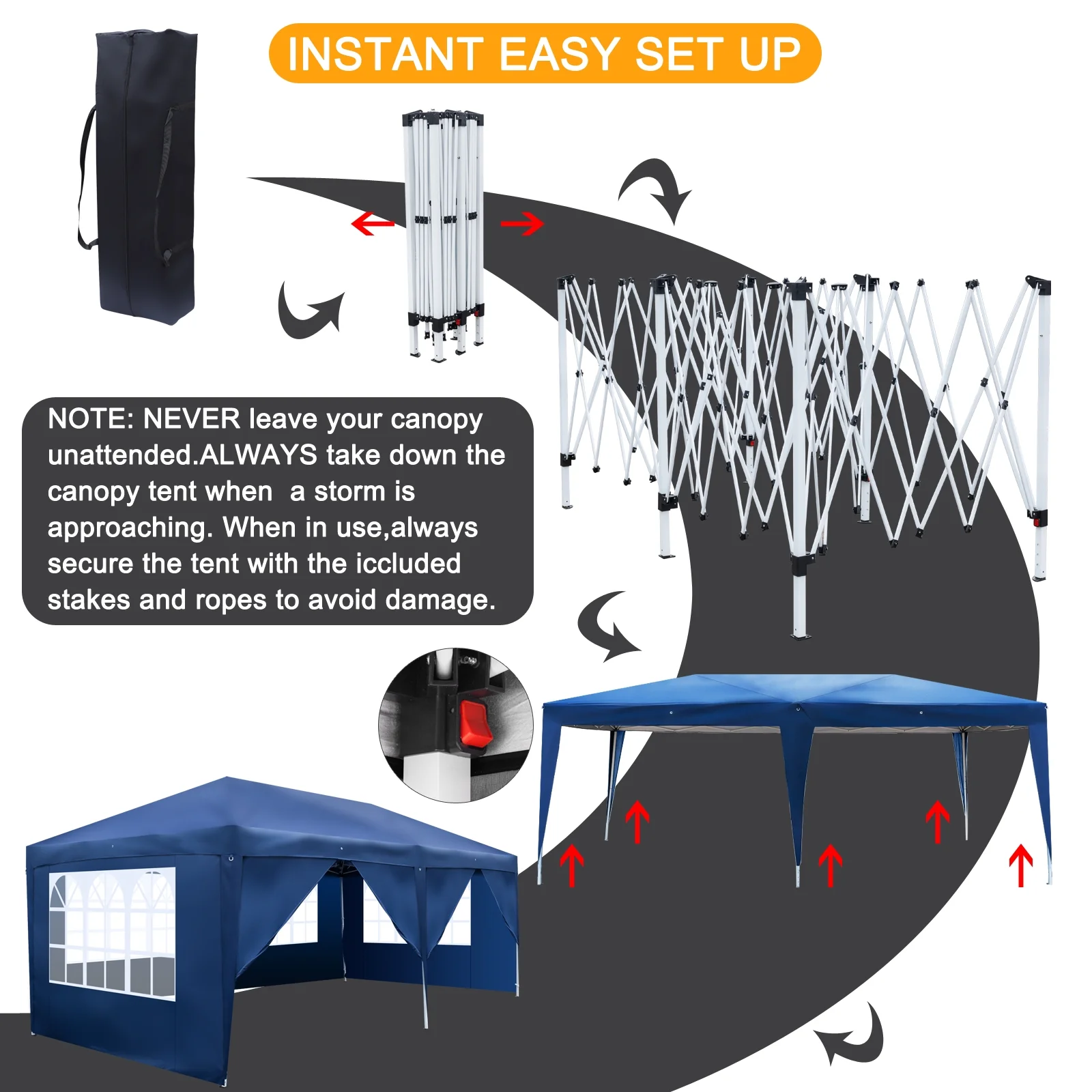 Zimtown 10'x20' Ez Pop Up Wedding Party Tent Folding Gazebo Beach Canopy Car Tent W/carry Bag