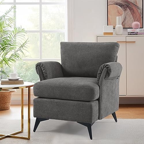 HJZBNONE Accent Chairs  Small Single Seat Sofa with Linen Fabric Upholstery  Metal Legs. Armchair for Small Spaces Like Bedroom  Office  Reception Area  and Entryway. (Mocha)