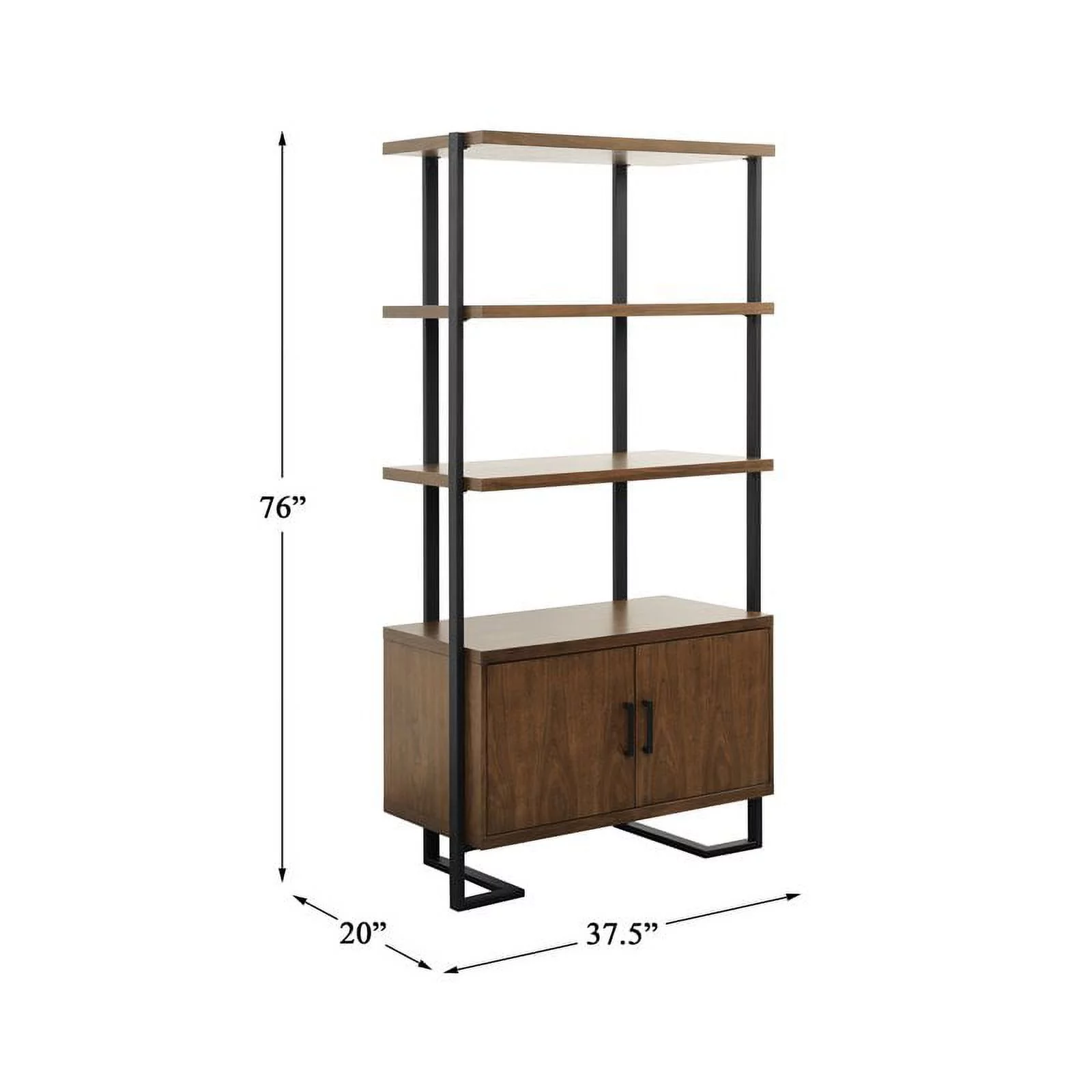 Lexicon Sedley Mid-Century Metal & Wood Bookcase in Walnut/Rustic Black
