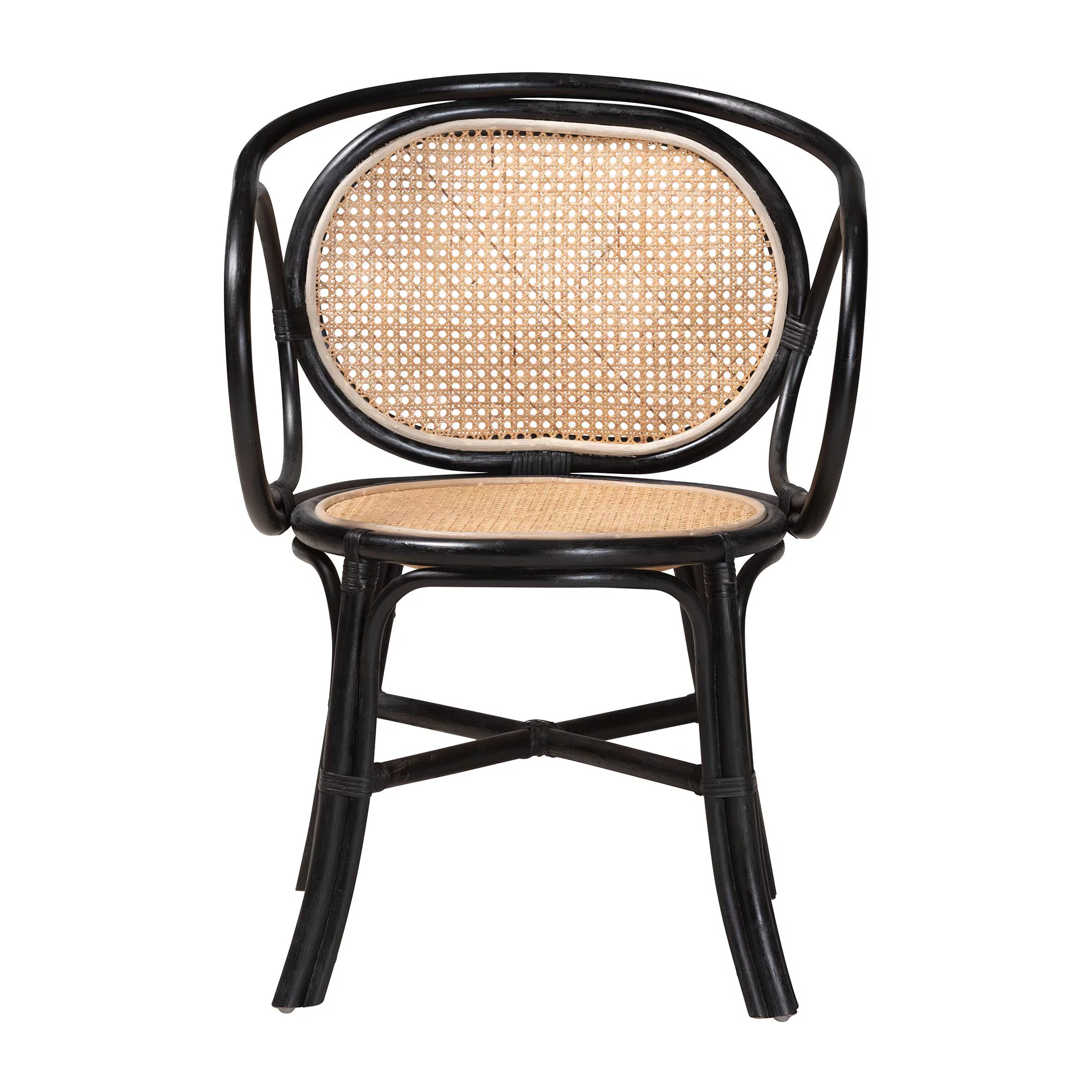 Baxton Studio Palesa Modern Bohemian Two-Tone Black and Natural Brown Rattan Dining Chair