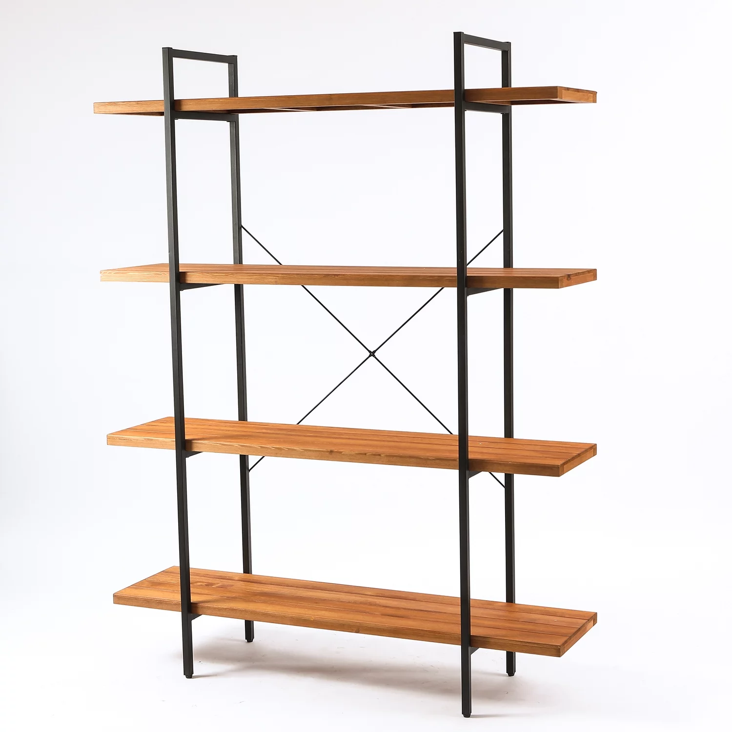 LuxenHome Brown Wood Metal Frame 4-Shelf Bookcase