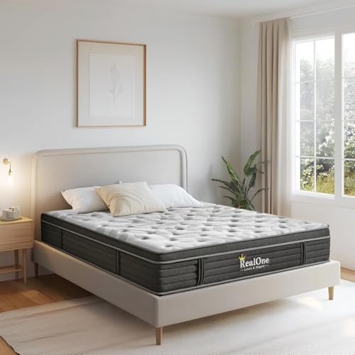REALONE Queen Mattress – 12 Inch Hybrid Mattress in a Box, Enhanced Individually Pocket Springs, Medium Firm Feel, Pressure Relief & Breathable Comfort, Durable Construction, CertiPUR-US Certified