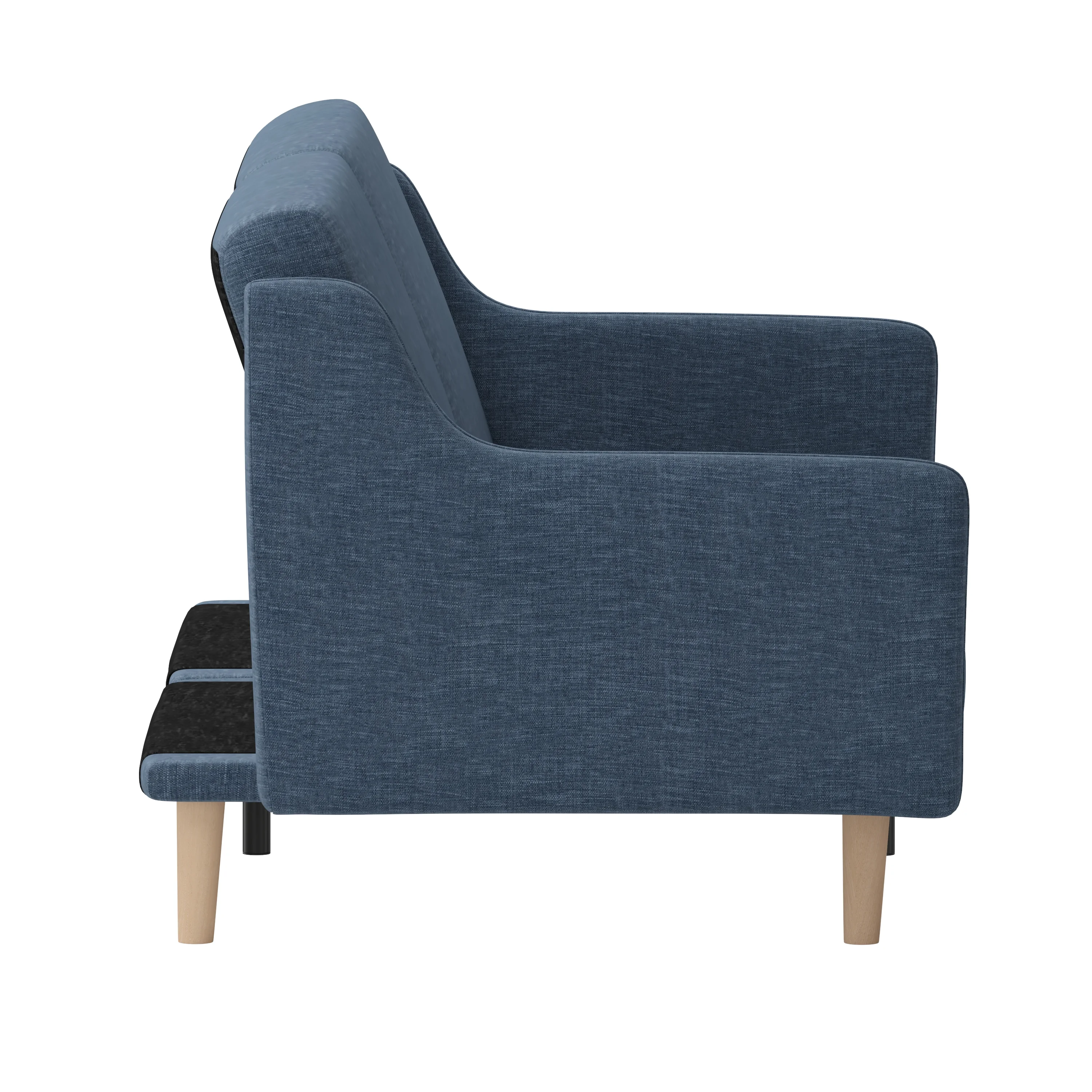 Emma + Oliver Plush Padded Faux Linen Upholstered Split Back Sofa Futon with Smooth Curved Removable Arms and Wooden Legs in Navy