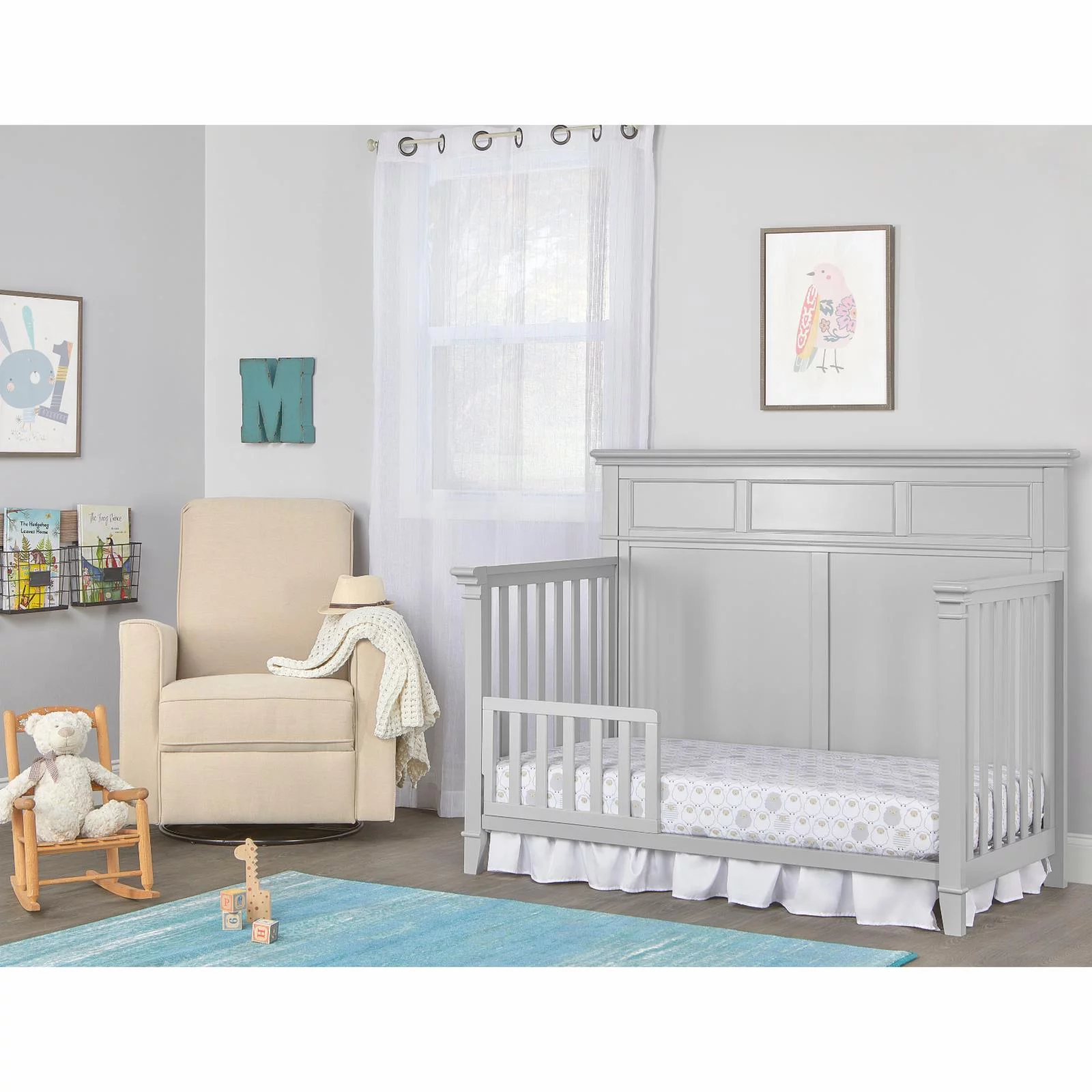 Dream On Me Blue Ridge 4 in 1 Convertible Crib in Pebble Grey, Three Mattress Height Settings