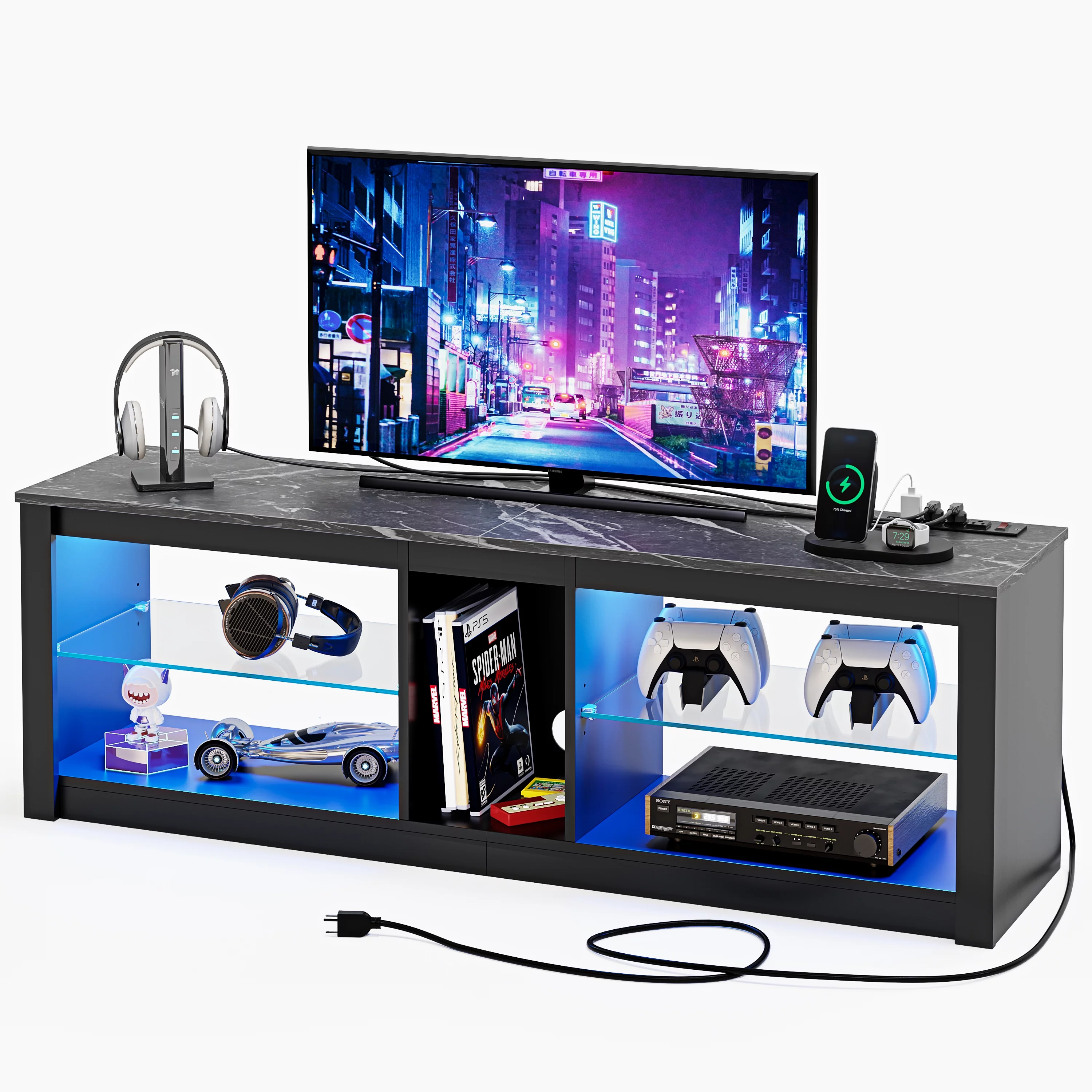 Bestier Gaming Entertainment Center TV Stand with LED Lights & Power Outlet for TVs up to 60
