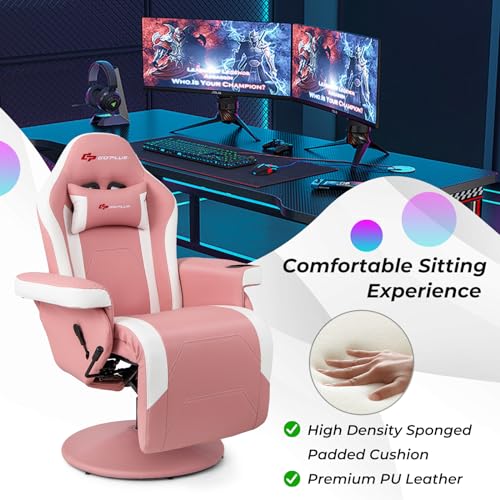 POWERSTONE Gaming Recliner Massage Gaming Chair with Footrest Ergonomic PU Leather Single Sofa with Cup Holder Headrest and Side Pouch, Adjustable Living Room Chair Seating, Black