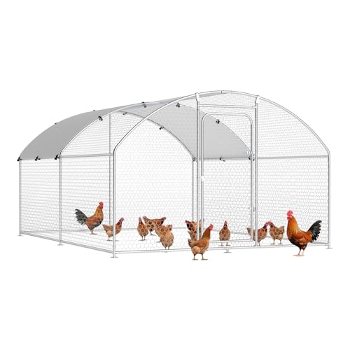 Large Metal Chicken Coop, Chicken Run Poultry Cage Hen with Water-Resident and Anti-UV Cover for Duck Rabbit House Outdoor Walk-in Chicken Pen for Yard, Dome Roof(10’ W x 19.7’ L x 6.4’ H)