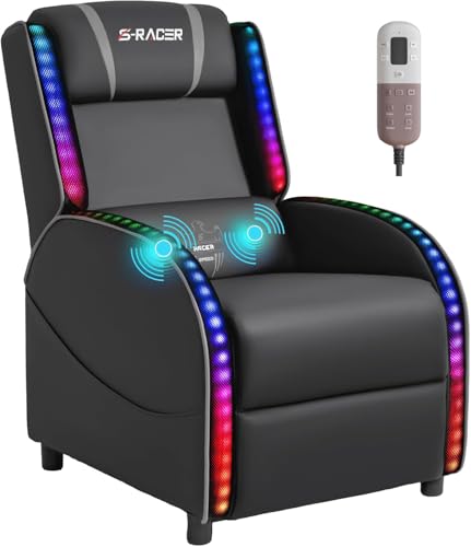 Homall LED Gaming Massage Recliner Chair Racing Style Single Living Room Sofa Comfortable Ergonomic Home Theater Seating (Grey)