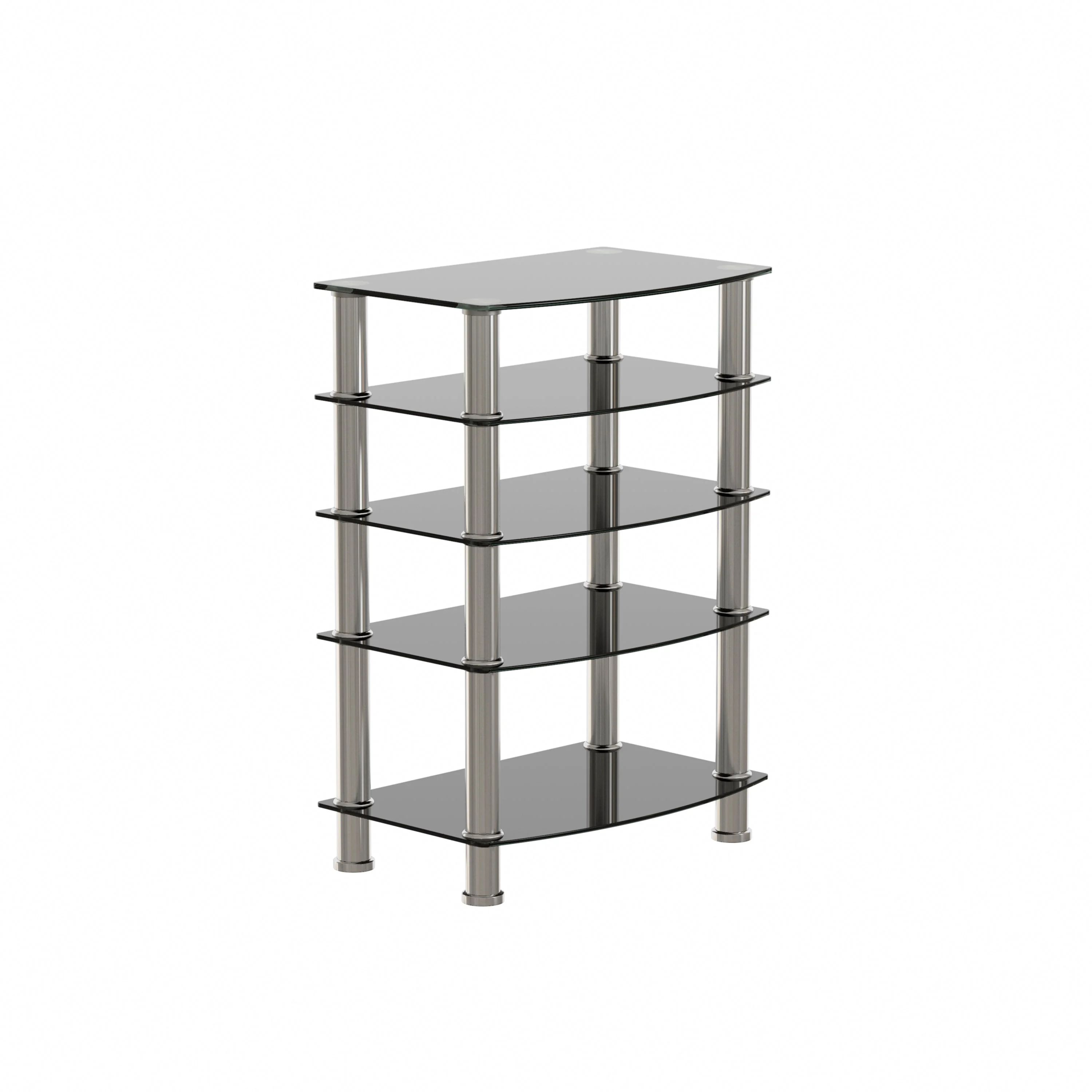 5-Tier Tempered Glass Living Room Side Table with Stainless Steel Frame- Black