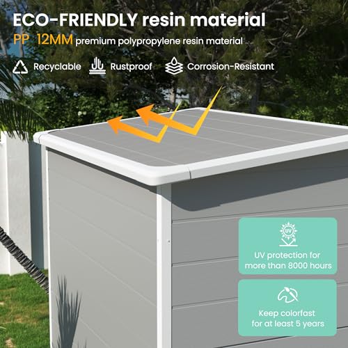 UDPATIO Outdoor Resin Storage Shed 6x4.5 FT, Plastic Garden Shed for Bike, Garbage Can, Tool, Outside Sheds with Lockable Door for Backyard, Patio, Lawn, Grey & White