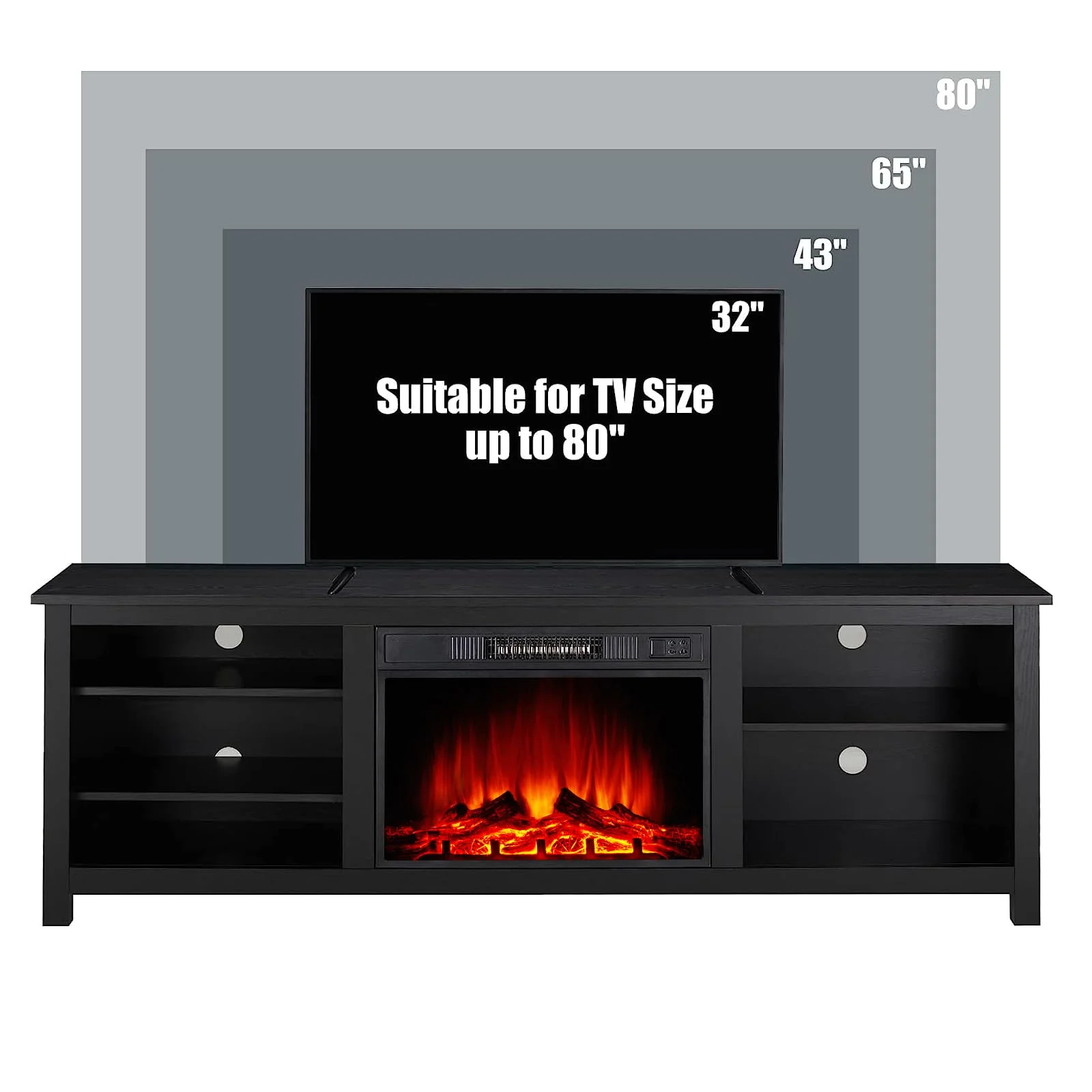 Amerlife Fireplace TV Stand,Wood Texture Entertainment Center,Black