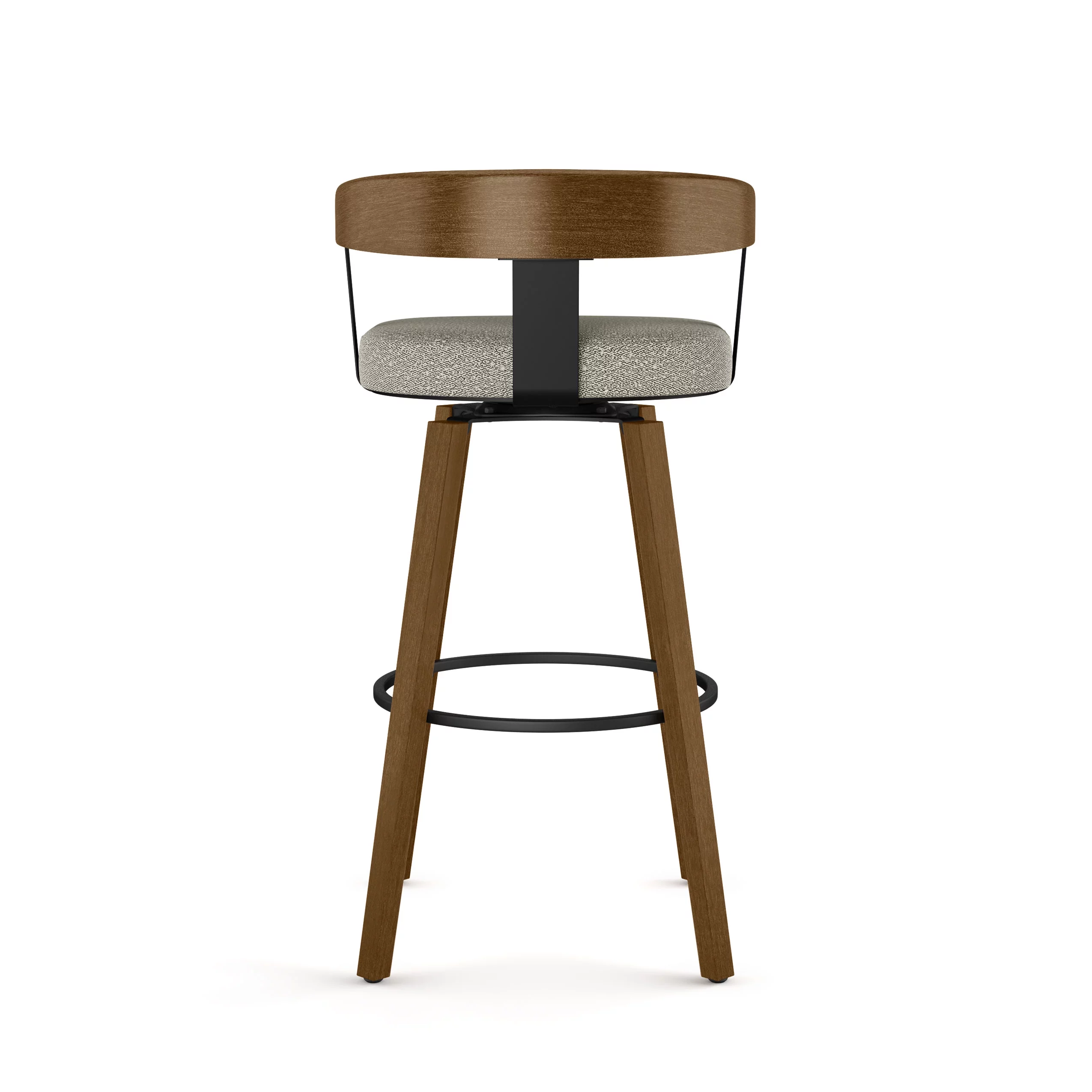 Amisco Cohen 30 In. Swivel Bar Stool - Light Beige & Grey Bouclé Polyester / Light Brown Wood