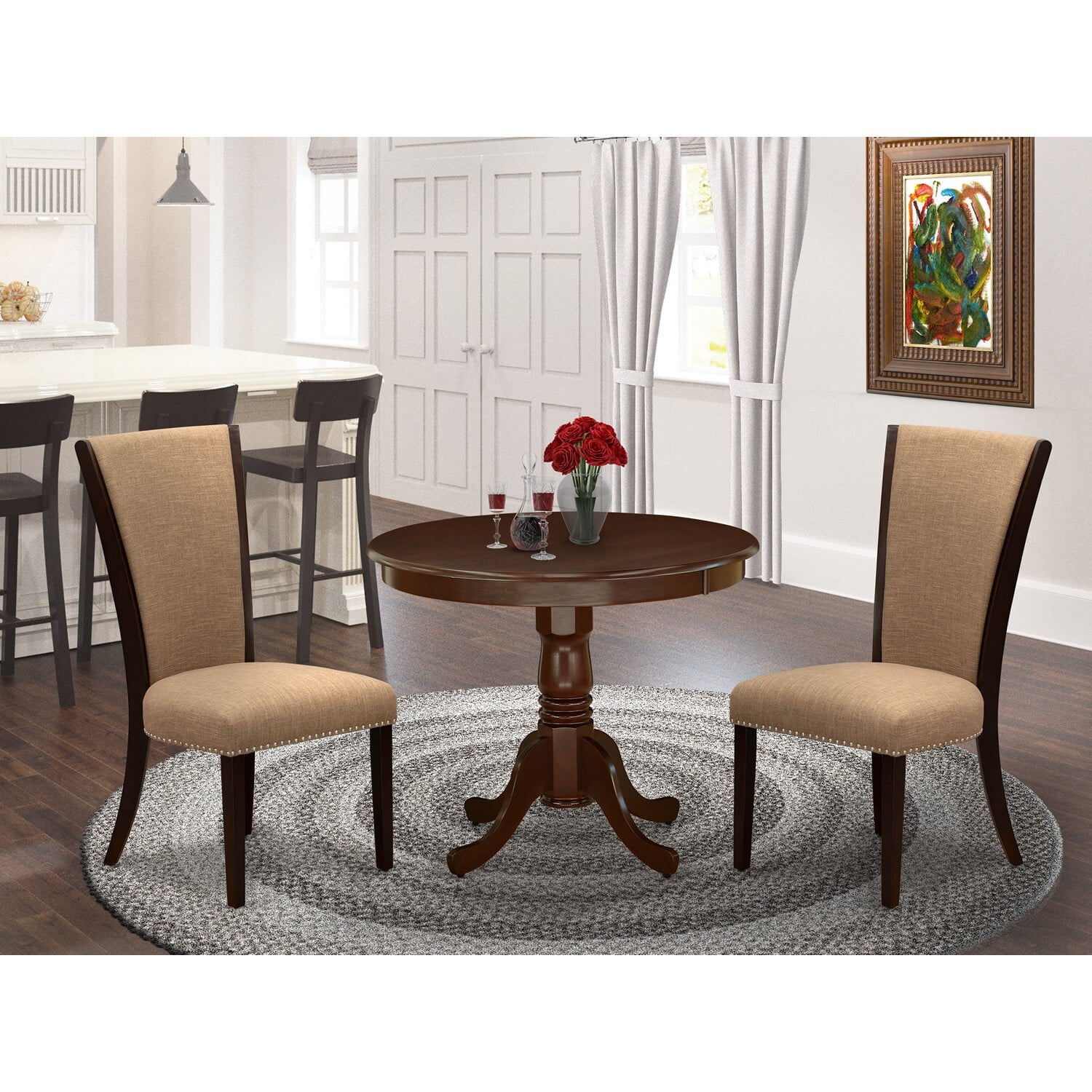 East West Furniture Antique 3-piece Wood Dining Set in Mahogany/Light Sable