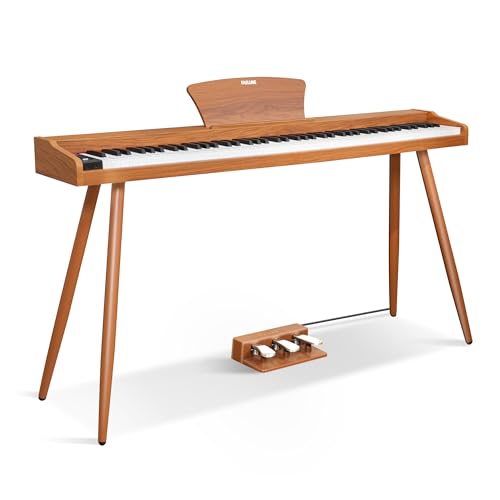 Digital Piano 88 Key Weighted Keyboard, Full-size Electric Piano for Beginners, with Triple Pedal, Sheet Music Stand,Supports USB-MIDI&BLUETOOTH Connecting, Retro Wood Color