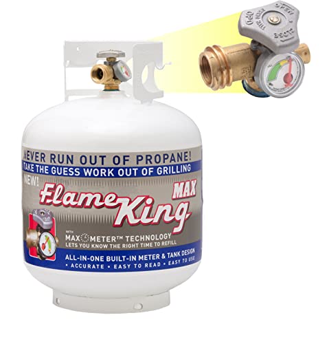 Flame King YSN230 20LB Steel Propane Tank Cylinder With Overflow Protection Device Valve and Built-in Gauge, Great For Grills And BBQs