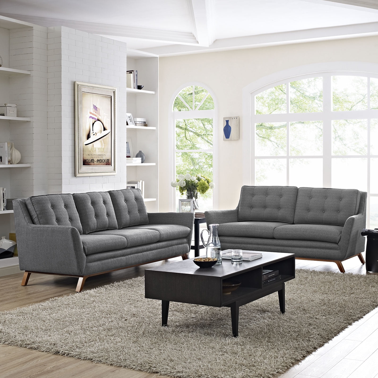 Modern Contemporary Urban Design Living Lounge Room Sofa Set ( Set of Two), Grey Gray, Fabric