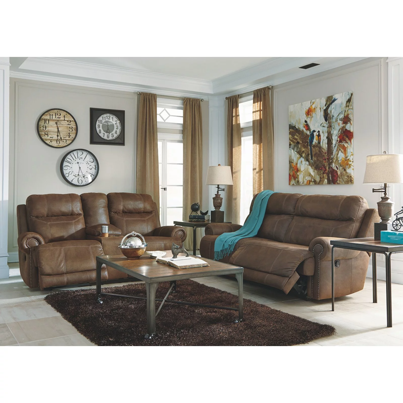 Ashley Furniture Austere Faux Leather Reclining Sofa in Gray