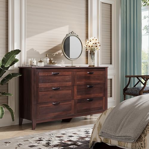WLIVE Wood Dresser for Bedroom with 4 Drawers, Tall Dresser with Sturdy Metal Frame, Wooden Chest of Drawers for Hallway, Living Room, Closet, Brown Oak