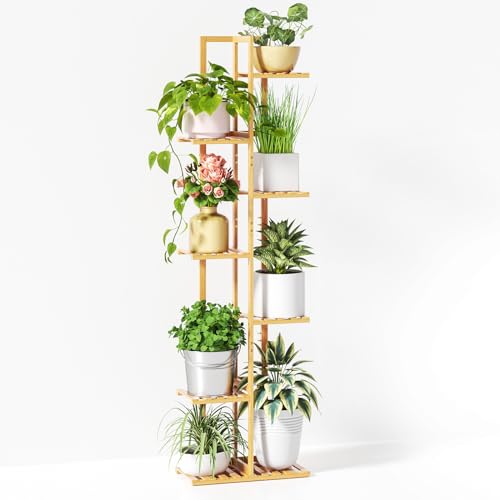 ROSSNY 48 Inch Talll Plant Stand Indoor, 6 Tier 7 Potted Bamboo Plant Stands for Indoor Plants, Corner Plant Stand, Plant Shelf For Indoor, Tiered Plant Stands, Indoor Plant Holder, Natural
