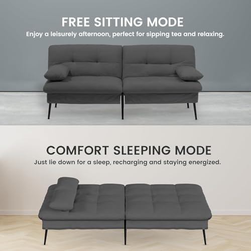 COMHOMA Convertible Sofa Bed,68″Fabric Couch with Adjustable Backrest,Loveseat Recliner Sleeper Living Room Furniture futon Set,Black