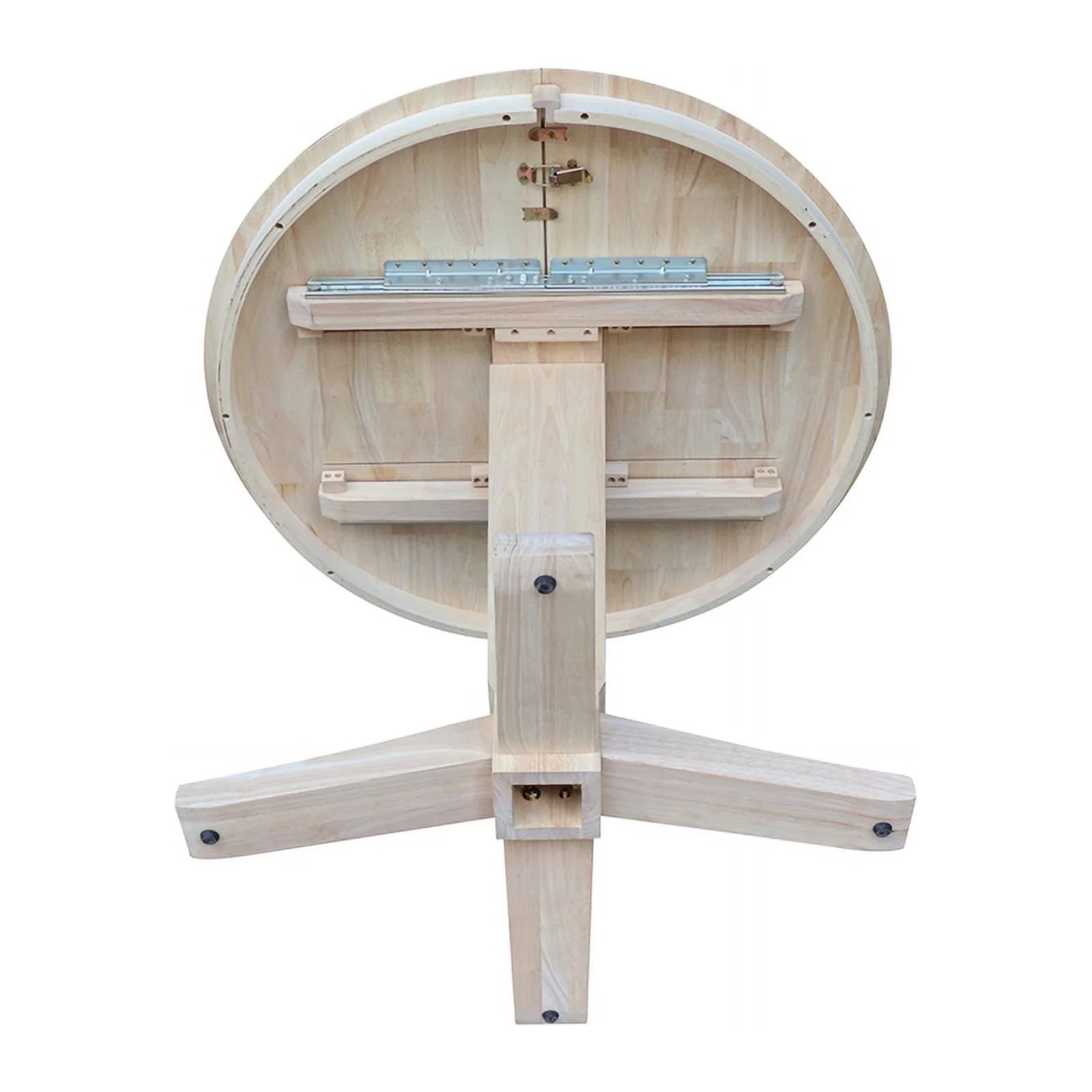 36 in Solid Wood Round Top Pedestal Dining Table with 12 in Leaf in Unfinished