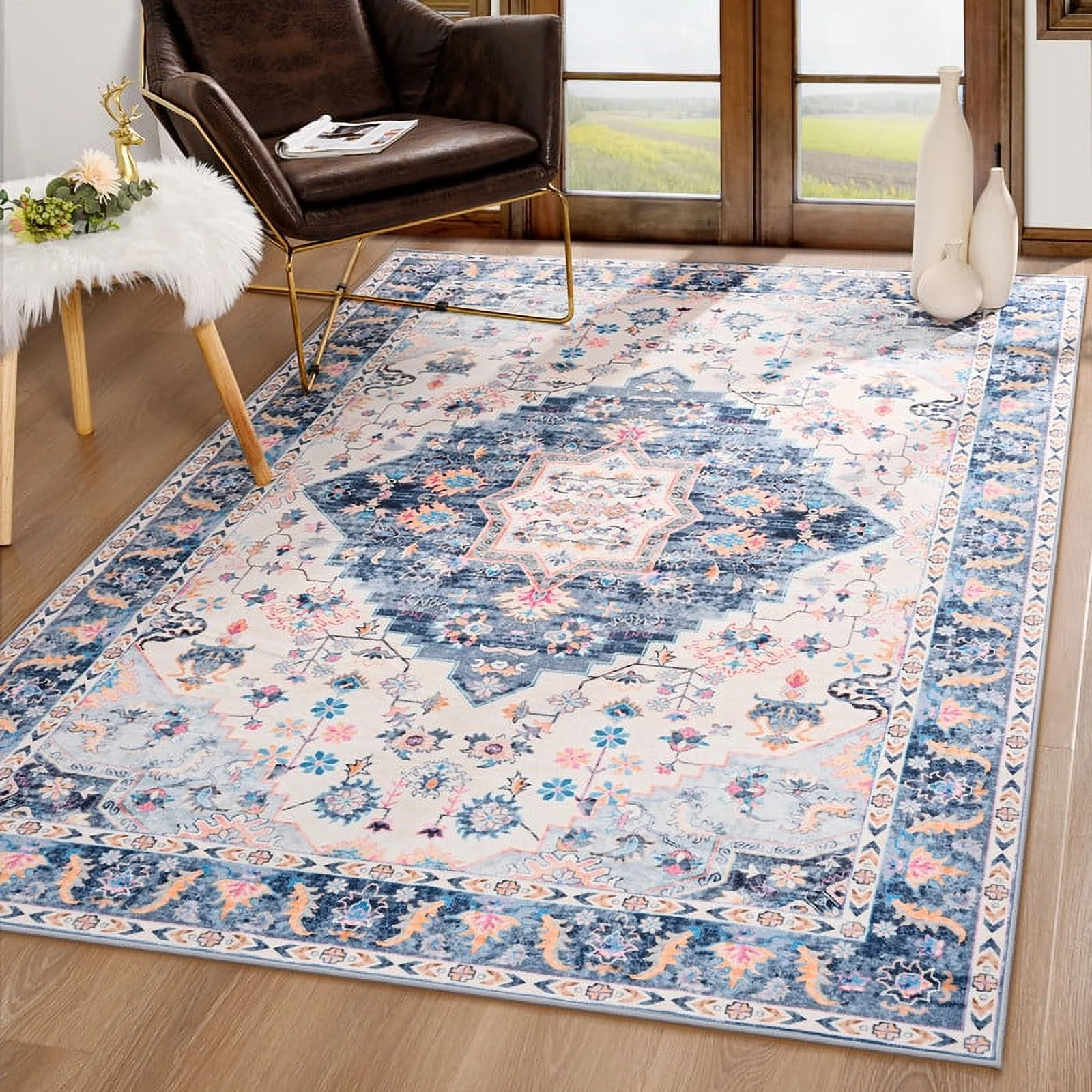 TWINNIS Area Rug for Living Room Persian Rug Vintage Boho Carpet for Bedroom,Blue,5'x8'