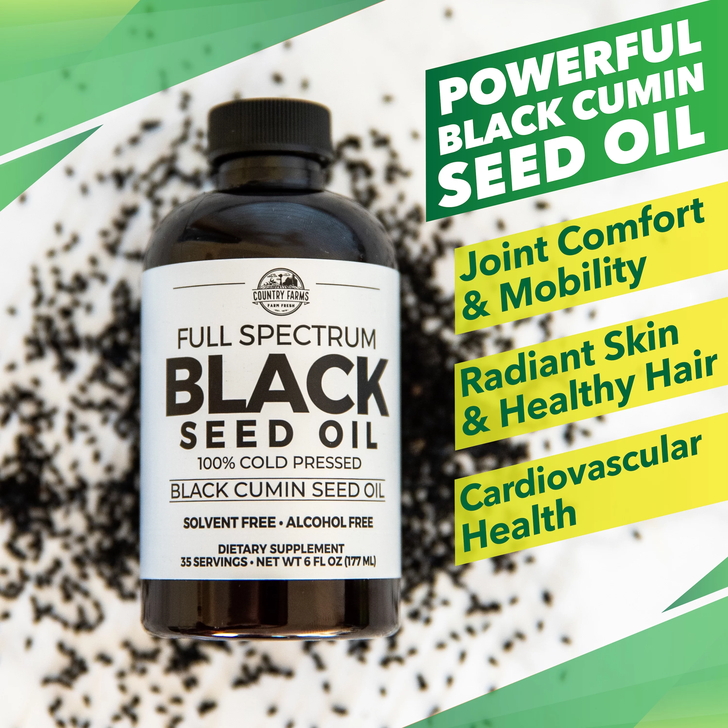 Country Farms Black Seed Oil Dietary Supplement, Black Cumin Seed Oil, Full Spectrum, Cold Pressed, 6 fl. oz., 35 Servings