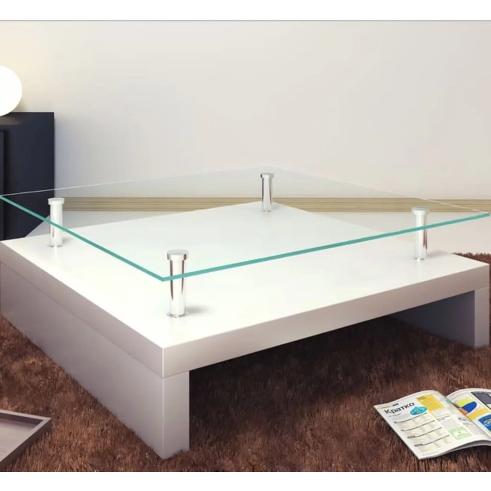 Gecheer Coffee Table with Glass  White