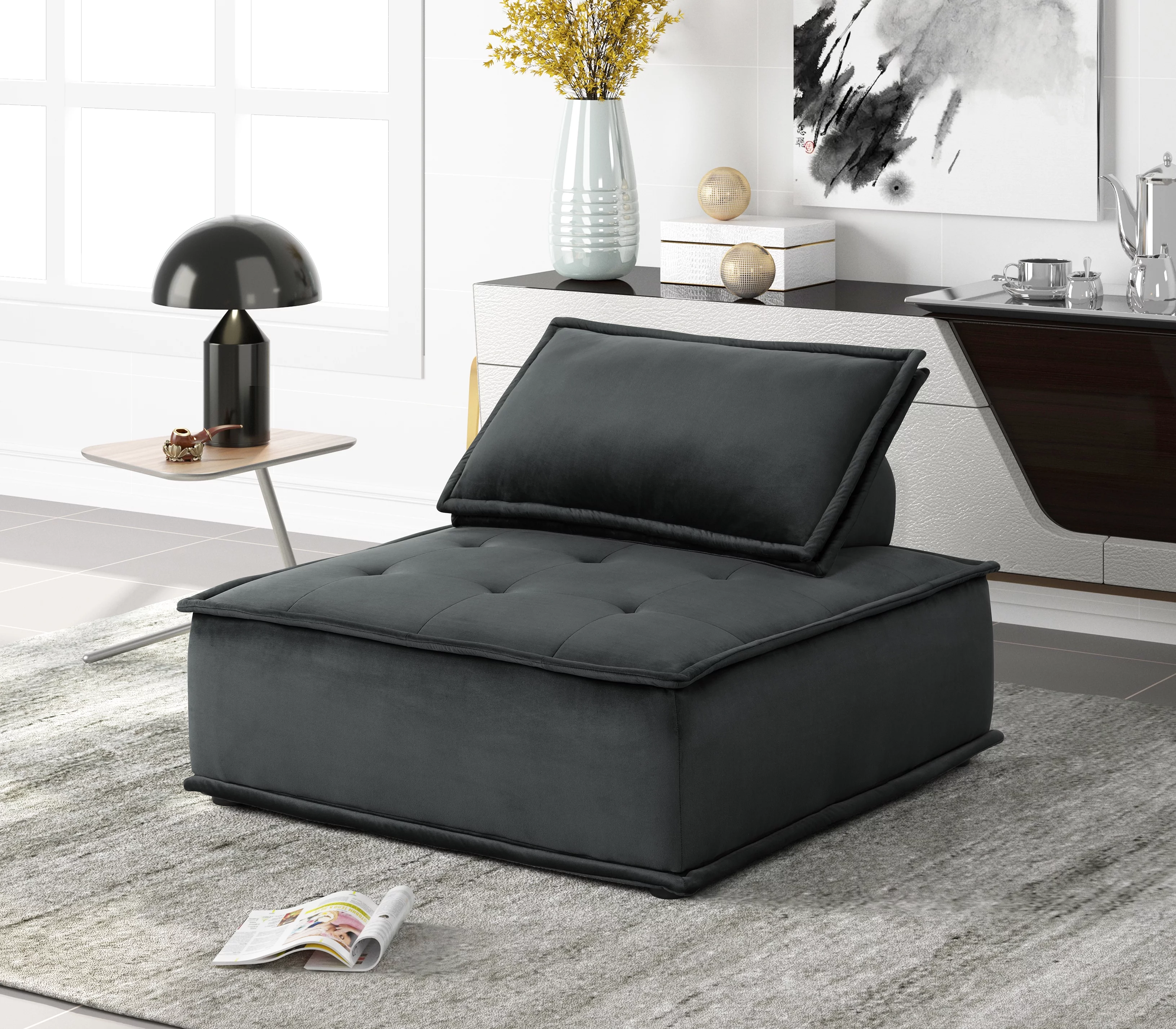 CoSoTower Armless Lounge Chair, Tufted Seat Foam Filled Seats with Pocket Coil Springs, Leg Height Black Plastic Leg Removable Cushion Cover Removable Back Cushion