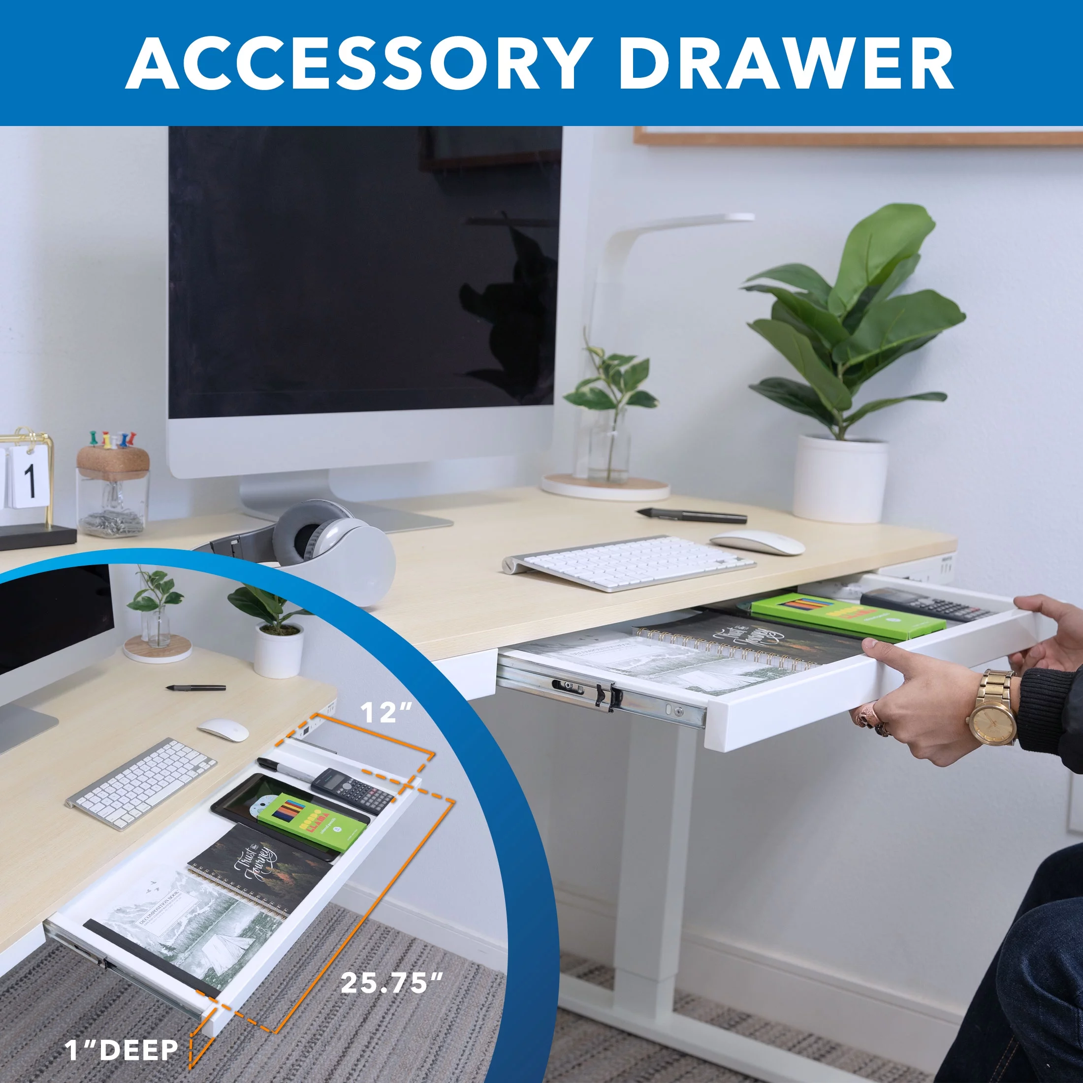 Mount-It! Compact Height Adjustable Sit-Stand Desk with Drawer USB Hub Ergonomic