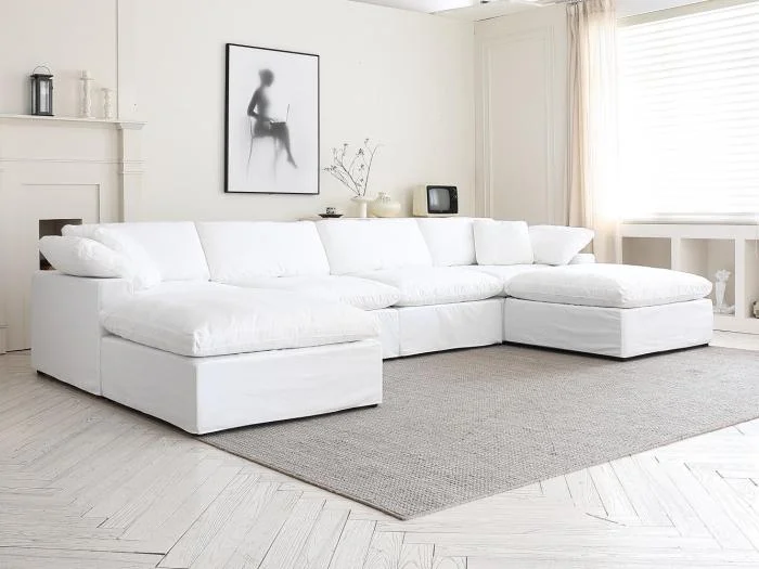 Cloud Modern Convertible Sectional Sofa Couch Classic 6-Piece Modular Sofa Includes 2 Ottomans White