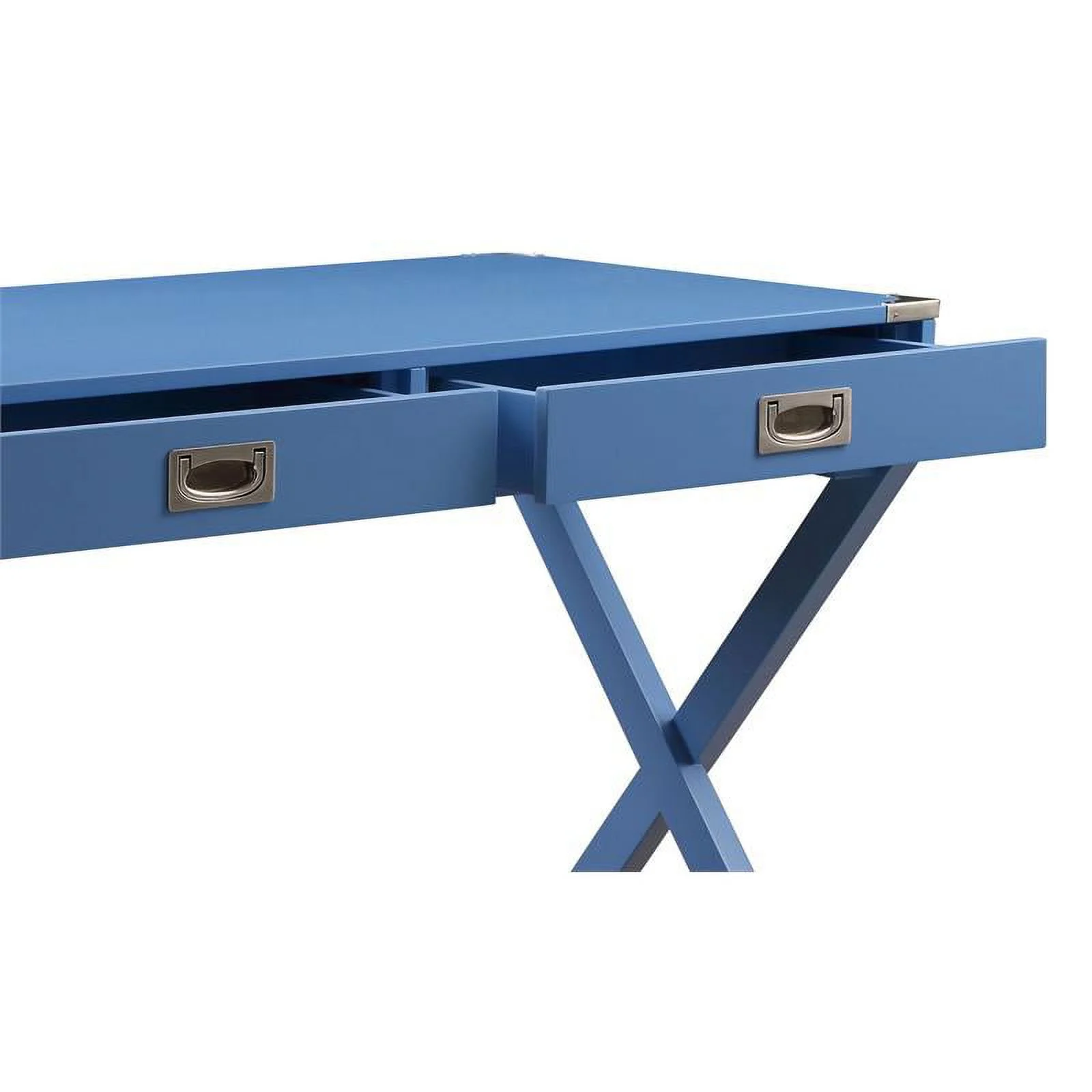 UrbanPro Wooden Rectangular 2-Drawer Writing Desk with X-Shaped Base in Blue
