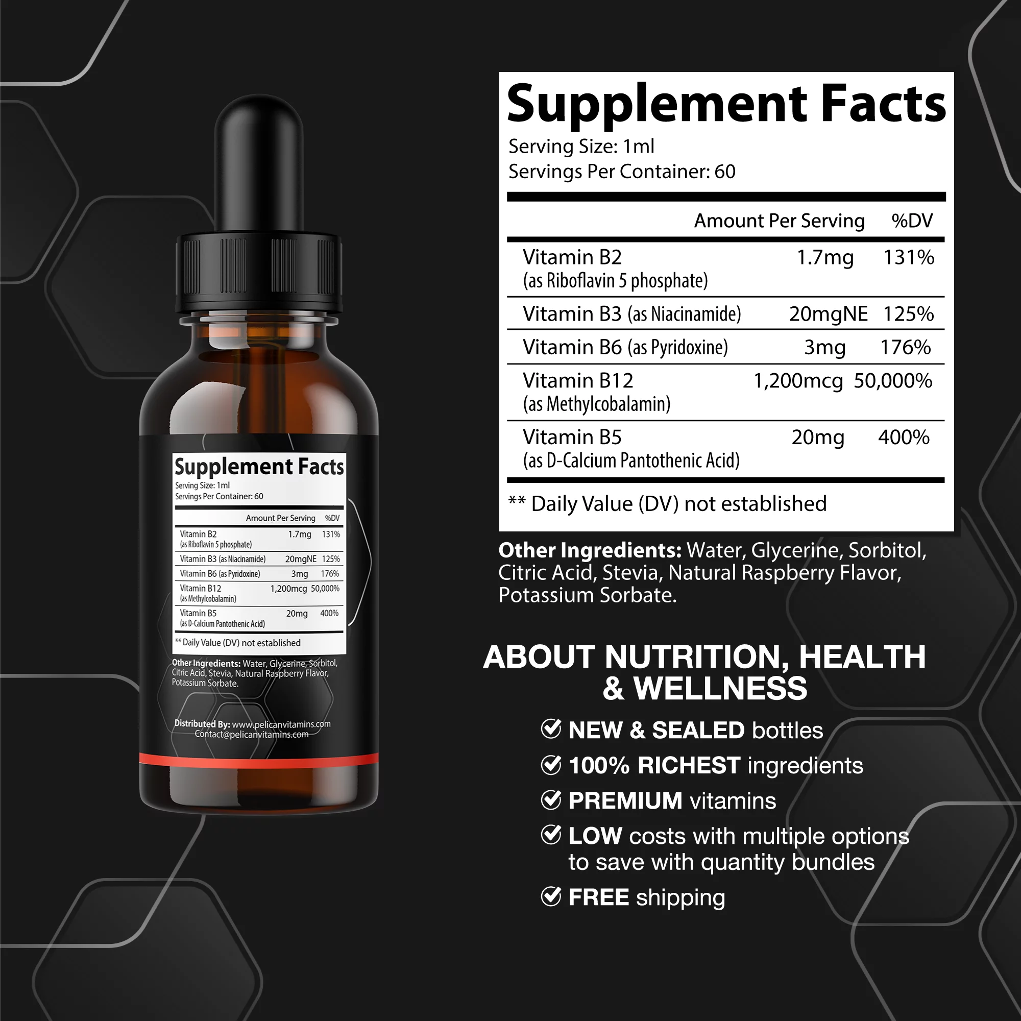 Vitamin B-12 Liquid Drops-Energy/Metabolism-60ml 2fl oz-Dr.Pelican