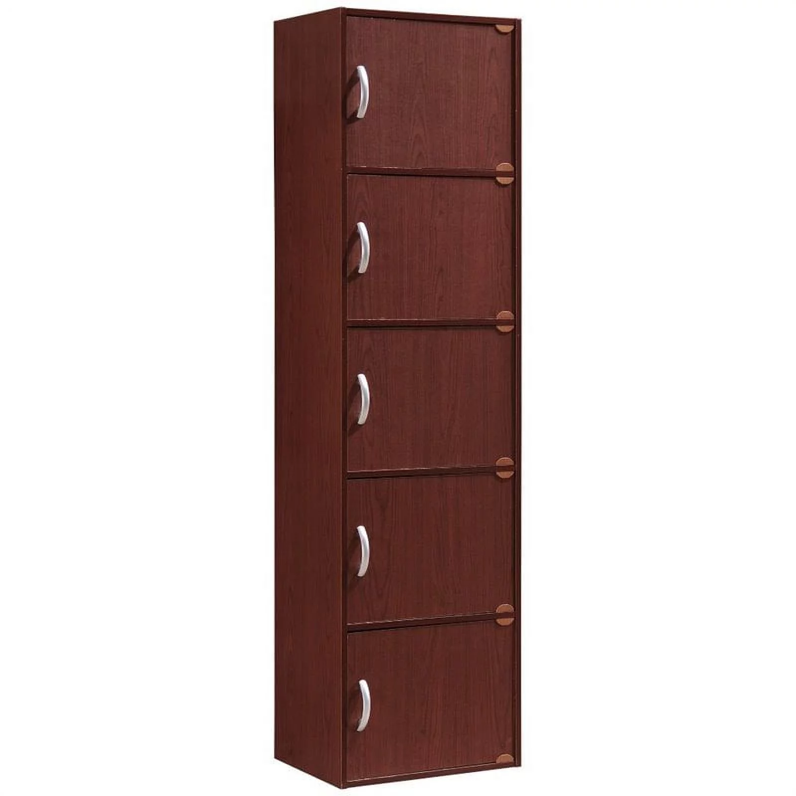 Pemberly Row Wood Bookcase with 5 Door/5 Shelf in Mahogany
