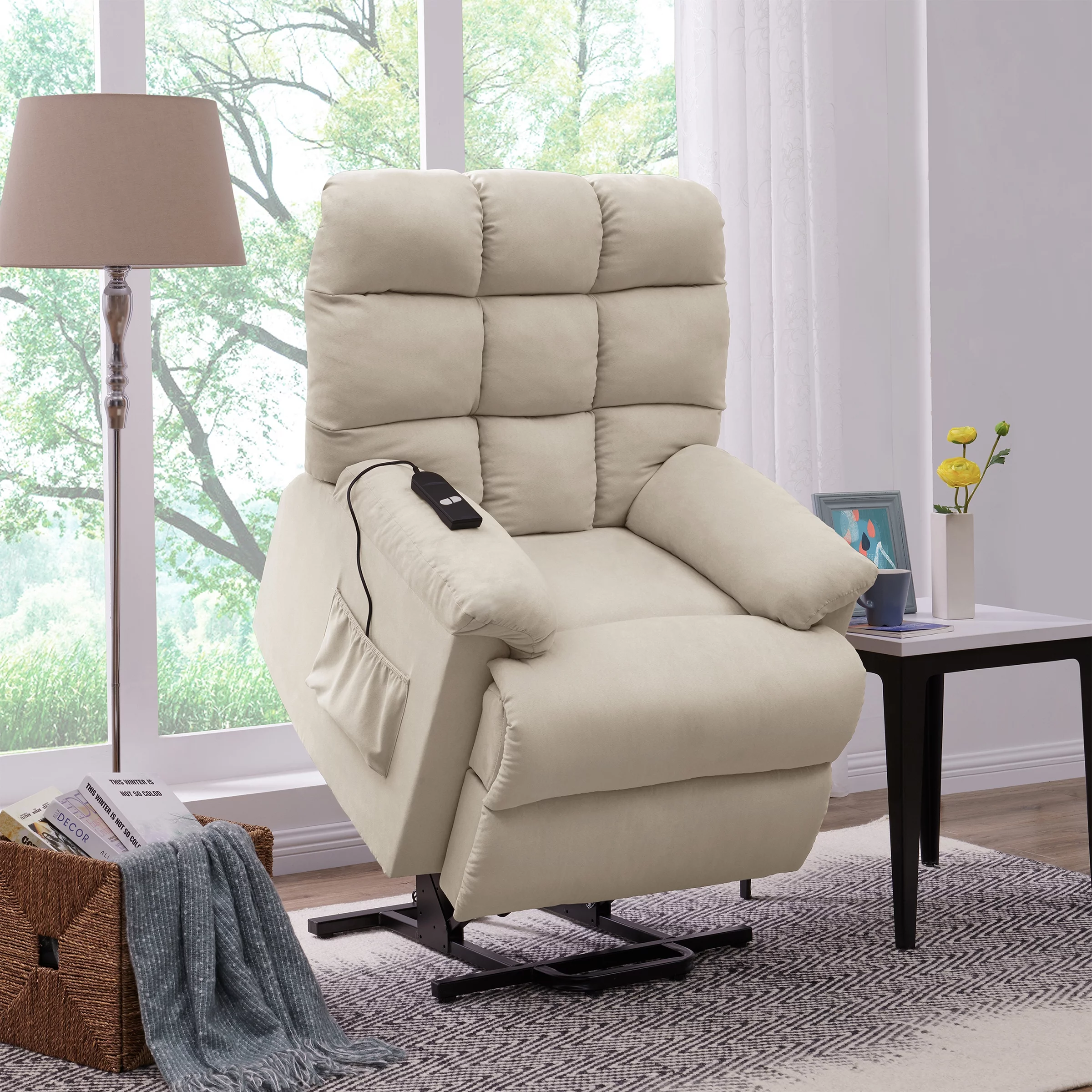 Homesvale Microfiber Khaki Wall Hugger Recliner with Power Lift