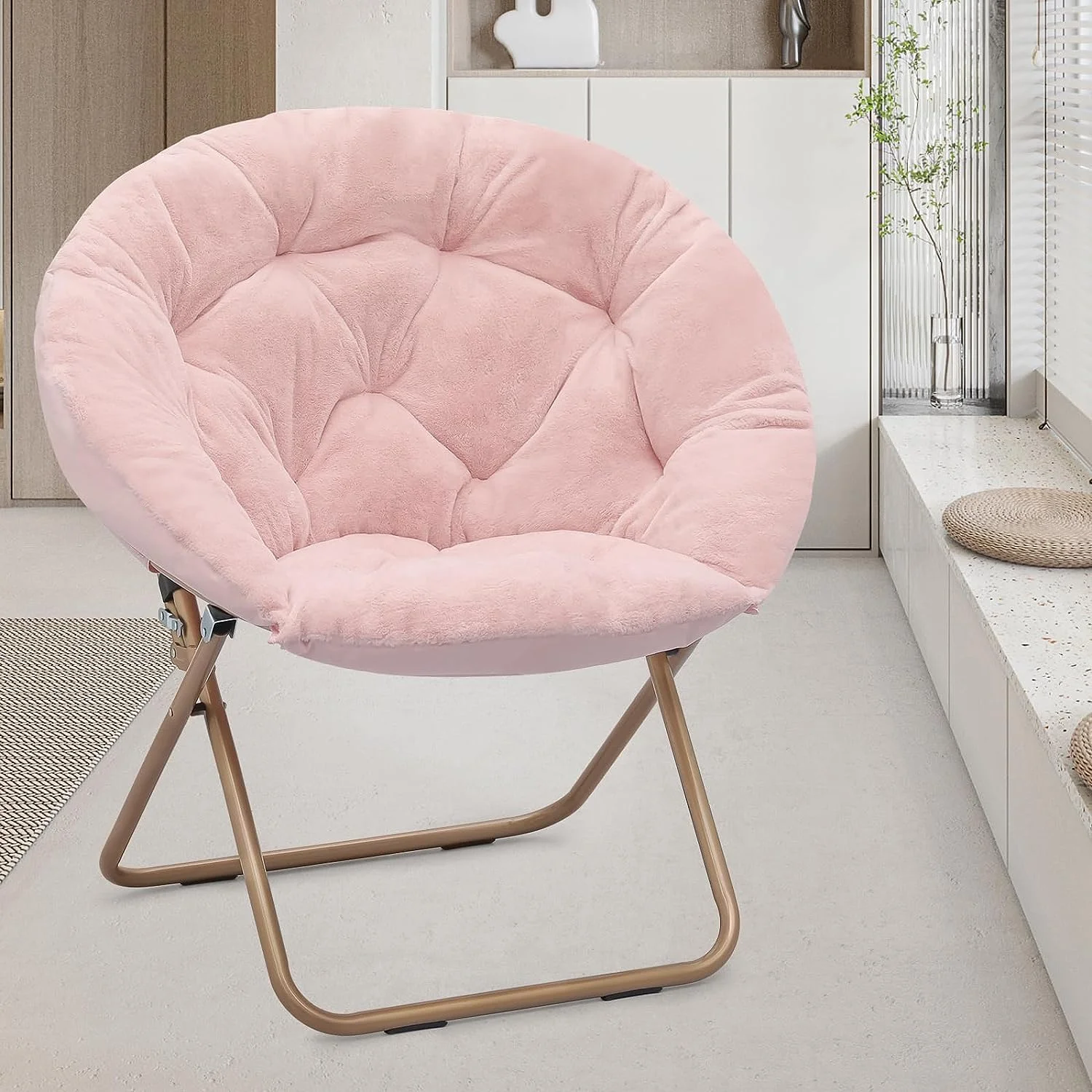 Round Foldable Oversized Moon Saucer Chair For Adults Large Cozy Chair For Bedroom,
