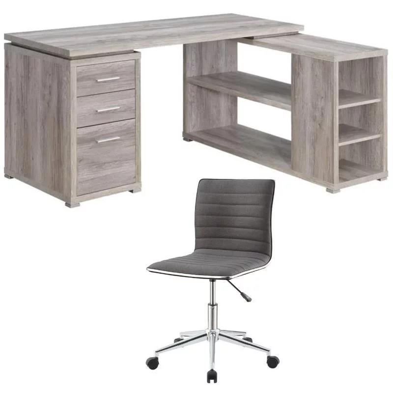 Home Square 2 Piece Set with L-Shaped Desk & Office Chair in Gray Driftwood/Gray