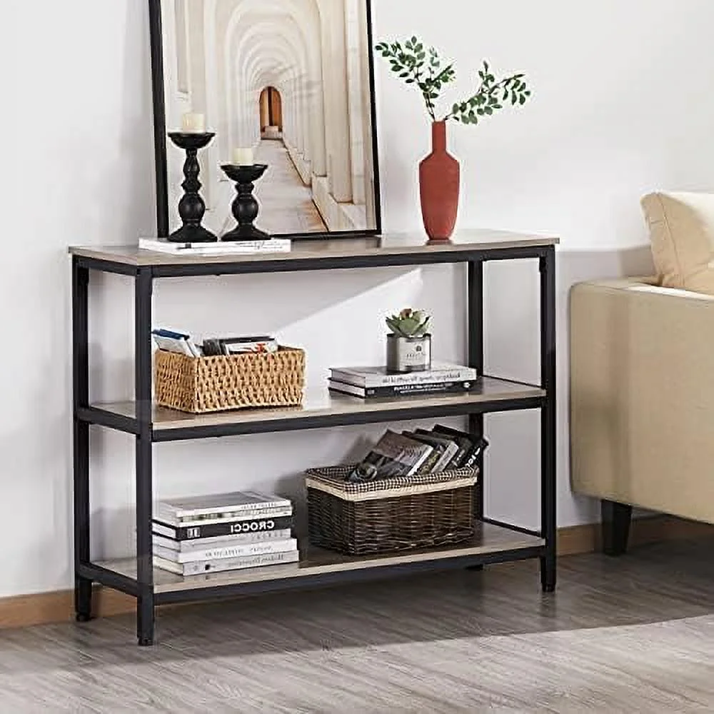 Entryway Tables With Storage, Industrial Console Table Behind Sofa Table With Storage For Living Room, Long Skinny Table With Metal Frame For Couch, 40 X 14 X 32 Inches, Gray