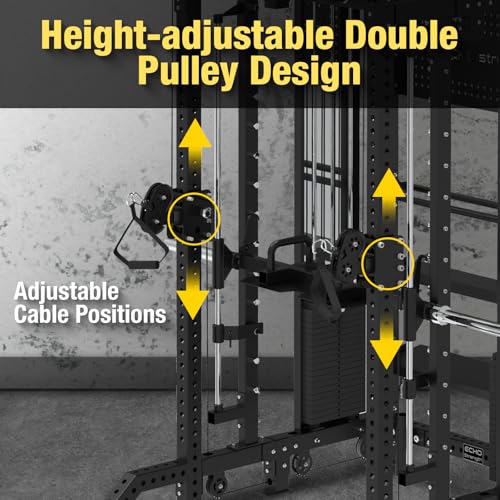 Commercial Functional Trainer Cable Machine with Dual Weight Stacks, Power Cage Squat Rack, Dual Cable Crossover Machine with Pulley System