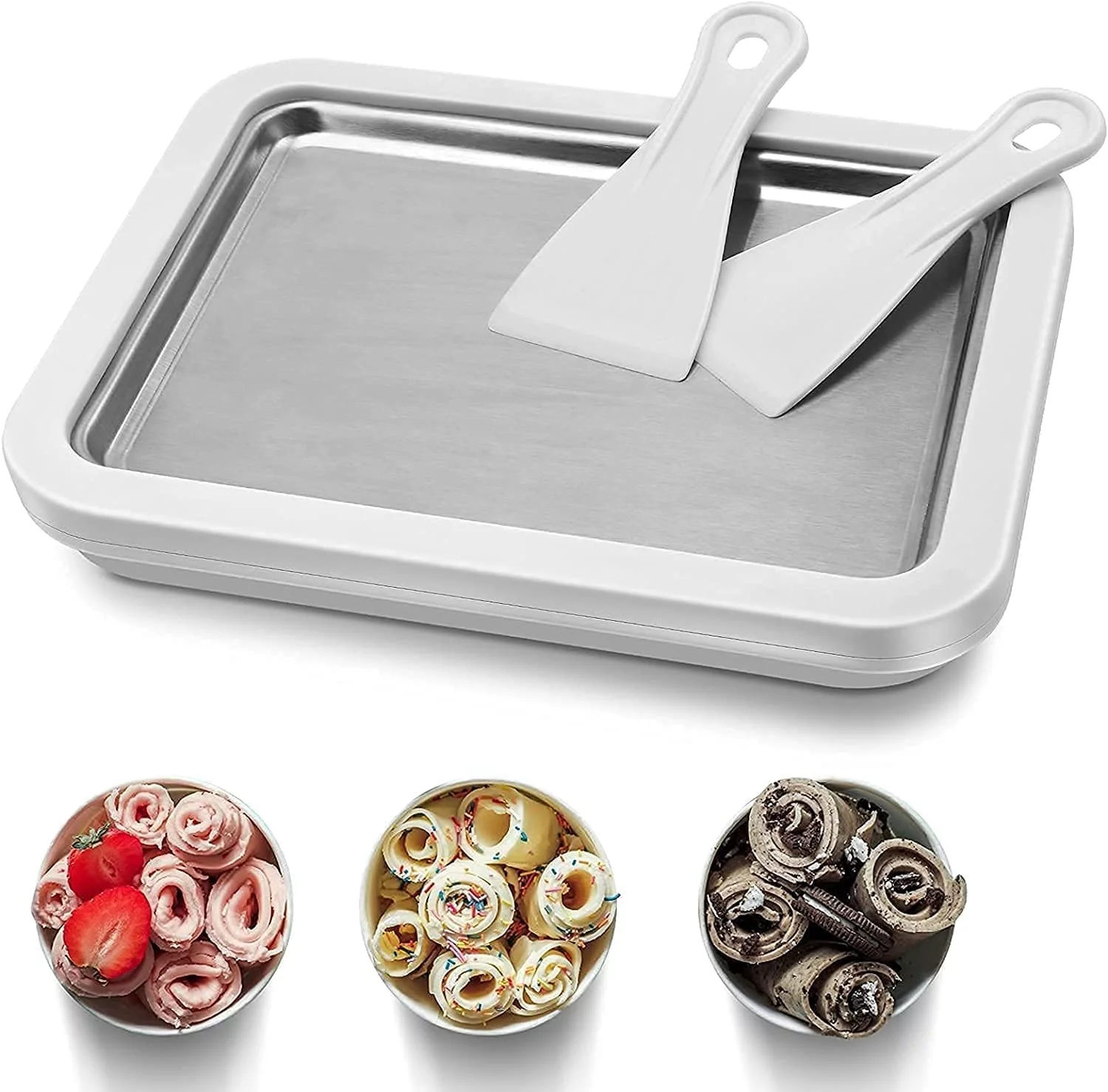 Cefrank Ice Cream Roll Maker Fun DIY Instant Rolled Icecream Plate with 2 Spatulas for Kids Family Yogurt Sorbet Gelato