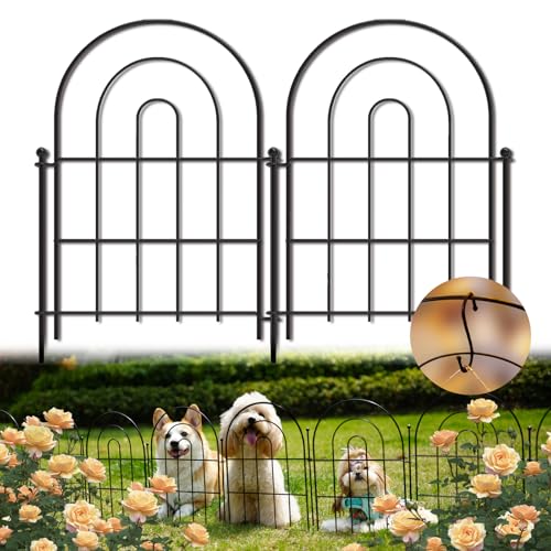 Garden Fence Panels, 24 in (High) x 10 ft (Long) Metal Landscape Fencing for Animal Barrier, 10 PCs Decorative Flower Bed Border Fences with Hooks